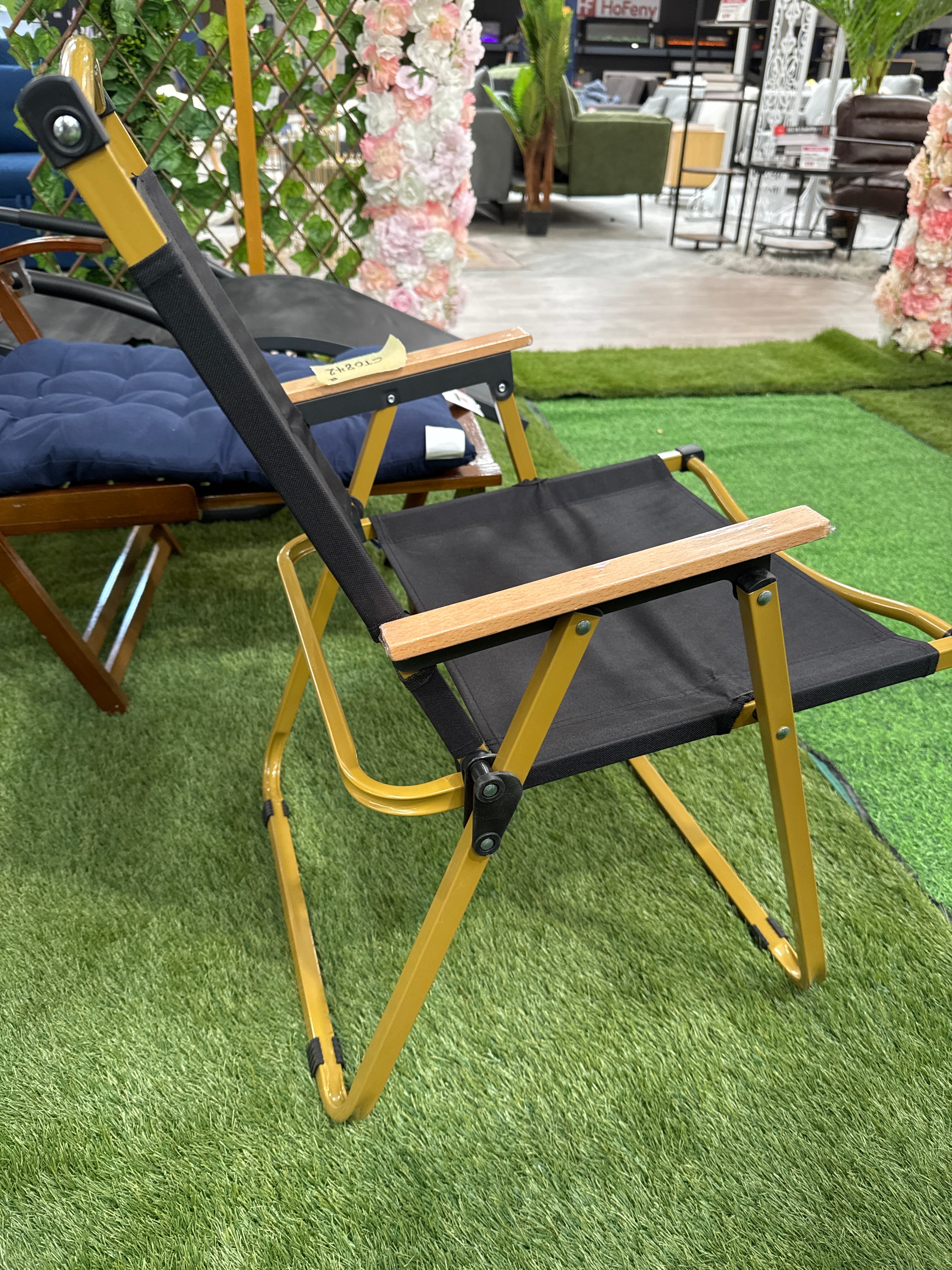 Outdoor Folding Chair with Golden Frame Camping Black