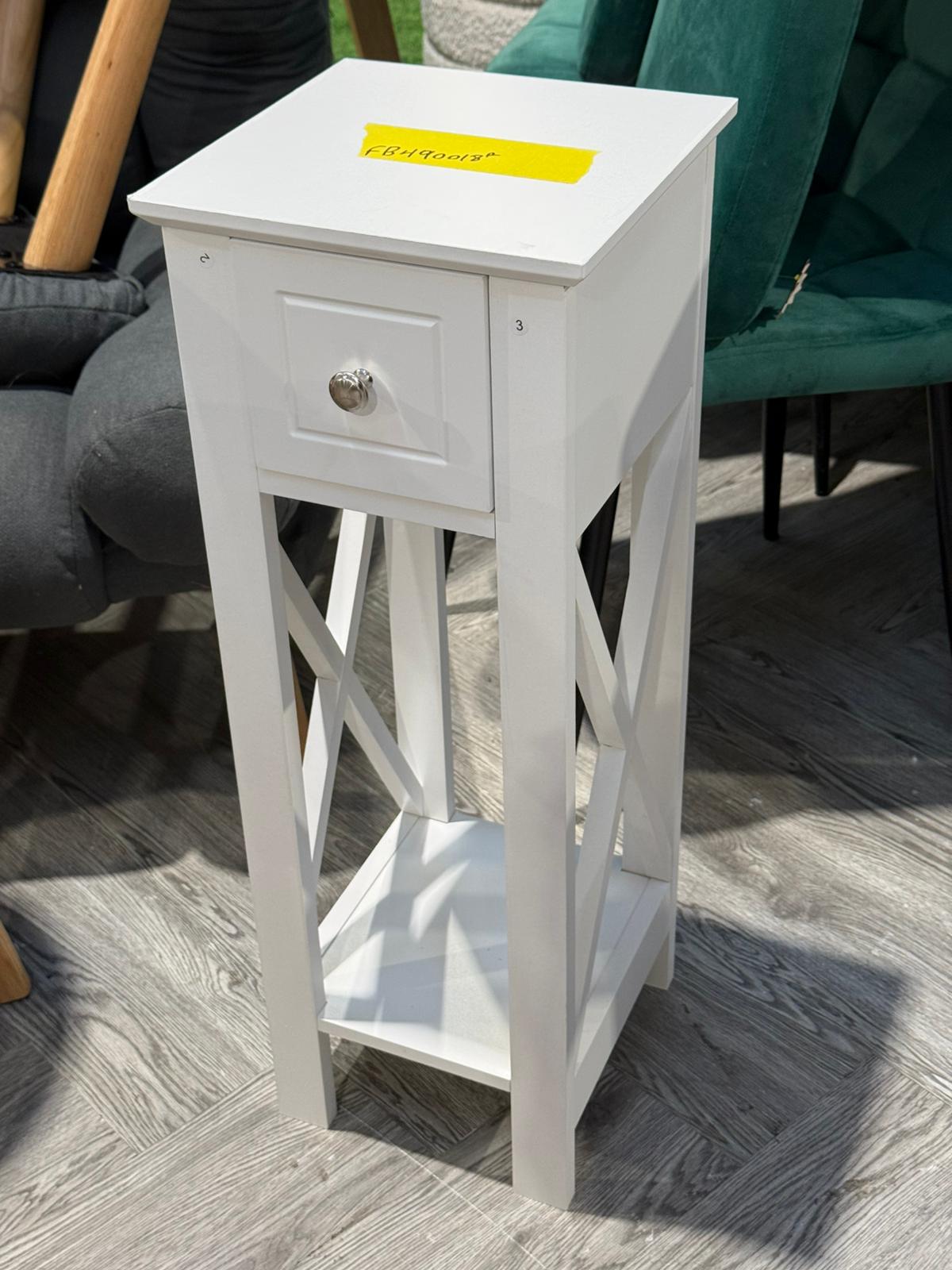 Modern X shaped Crossbars Bedside Table with Drawer White