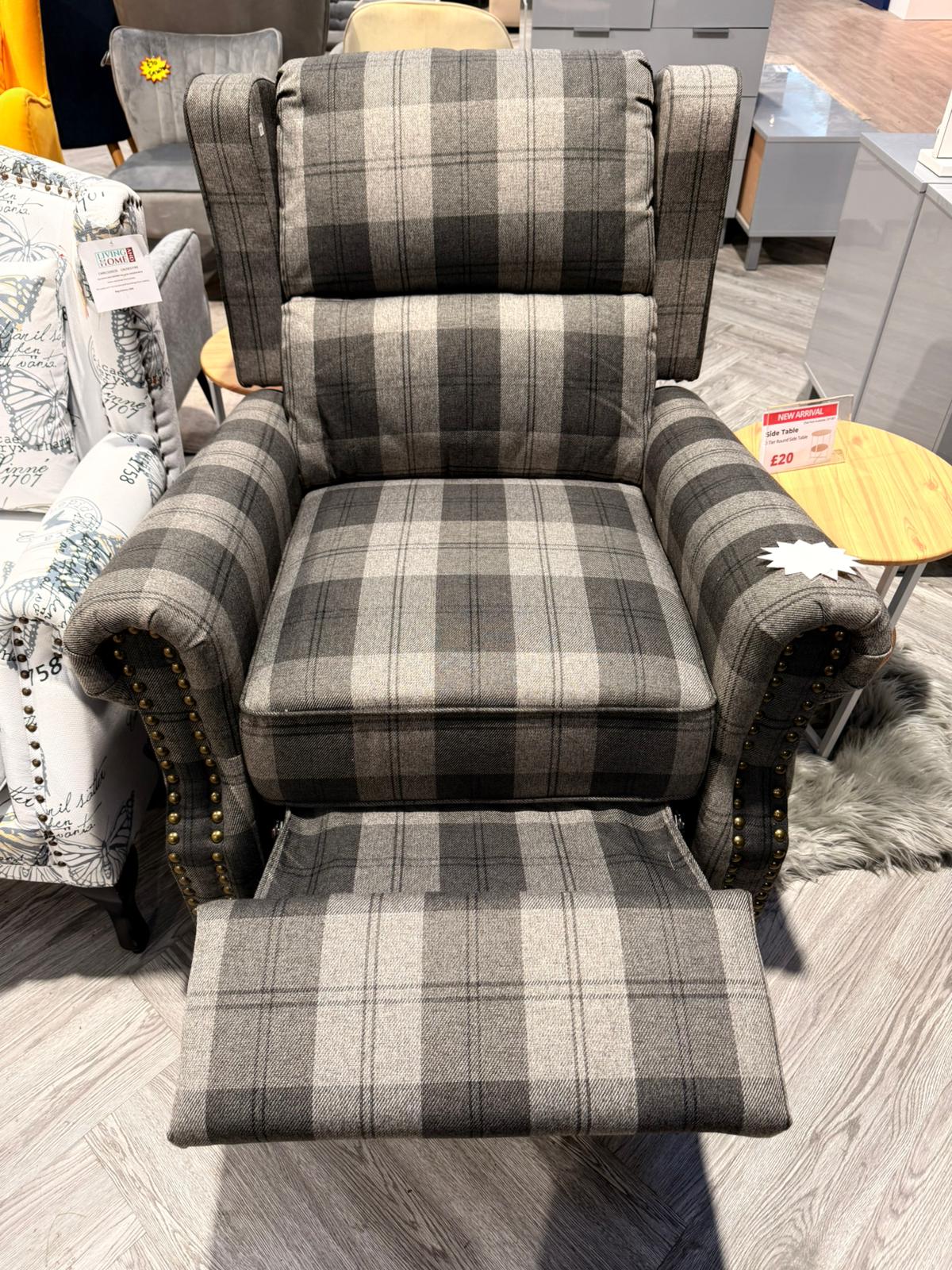 Linen Upholstered Pushback Reclining Chair Armchair Grey