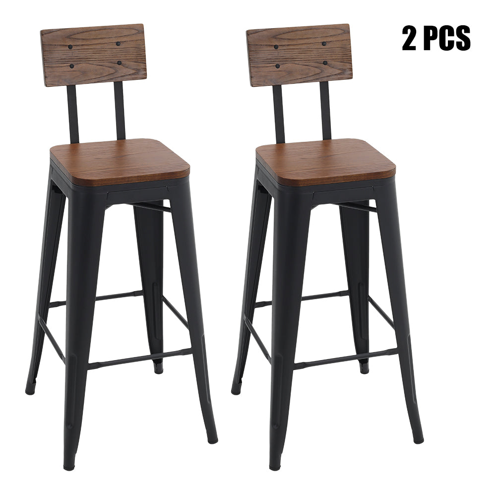 New Set of 2 Metal Breakfast Bar Stools with Backrest