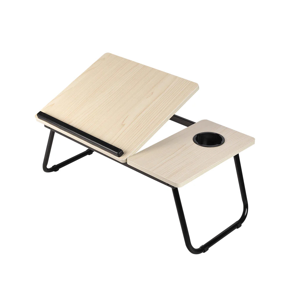 Folding Angle Adjustable Laptop Bed Table with Cup Slot Natural