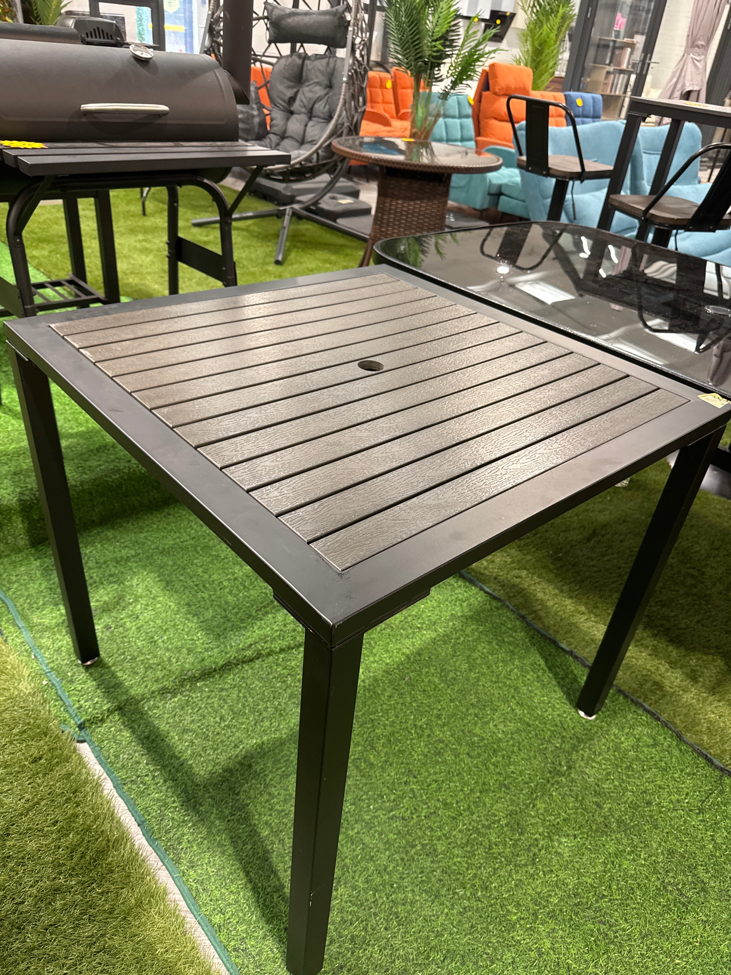 Square Outdoor Dining Table with Parasol Hole Grey 80cm W