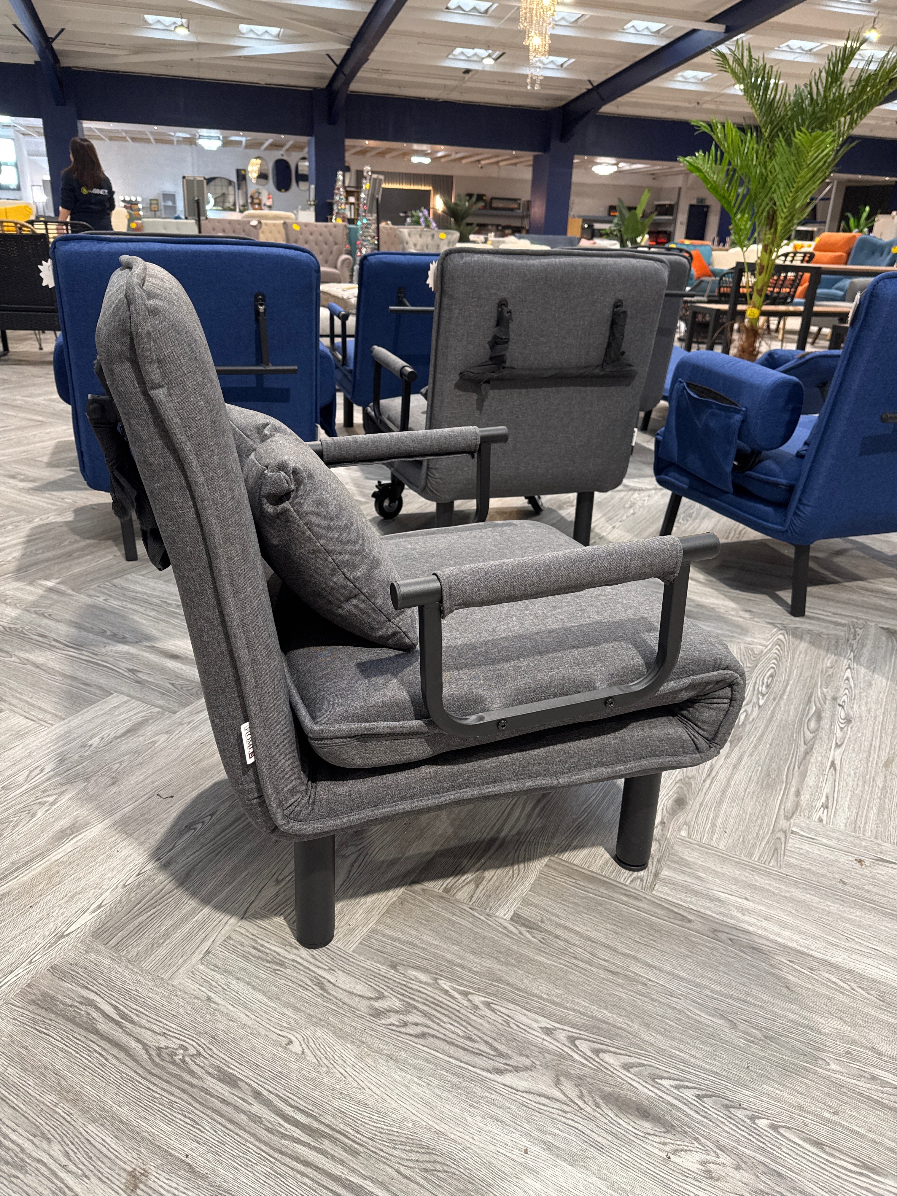 Grey 3 In 1 Armchair Recliner Lounge Single Bed with Pillow