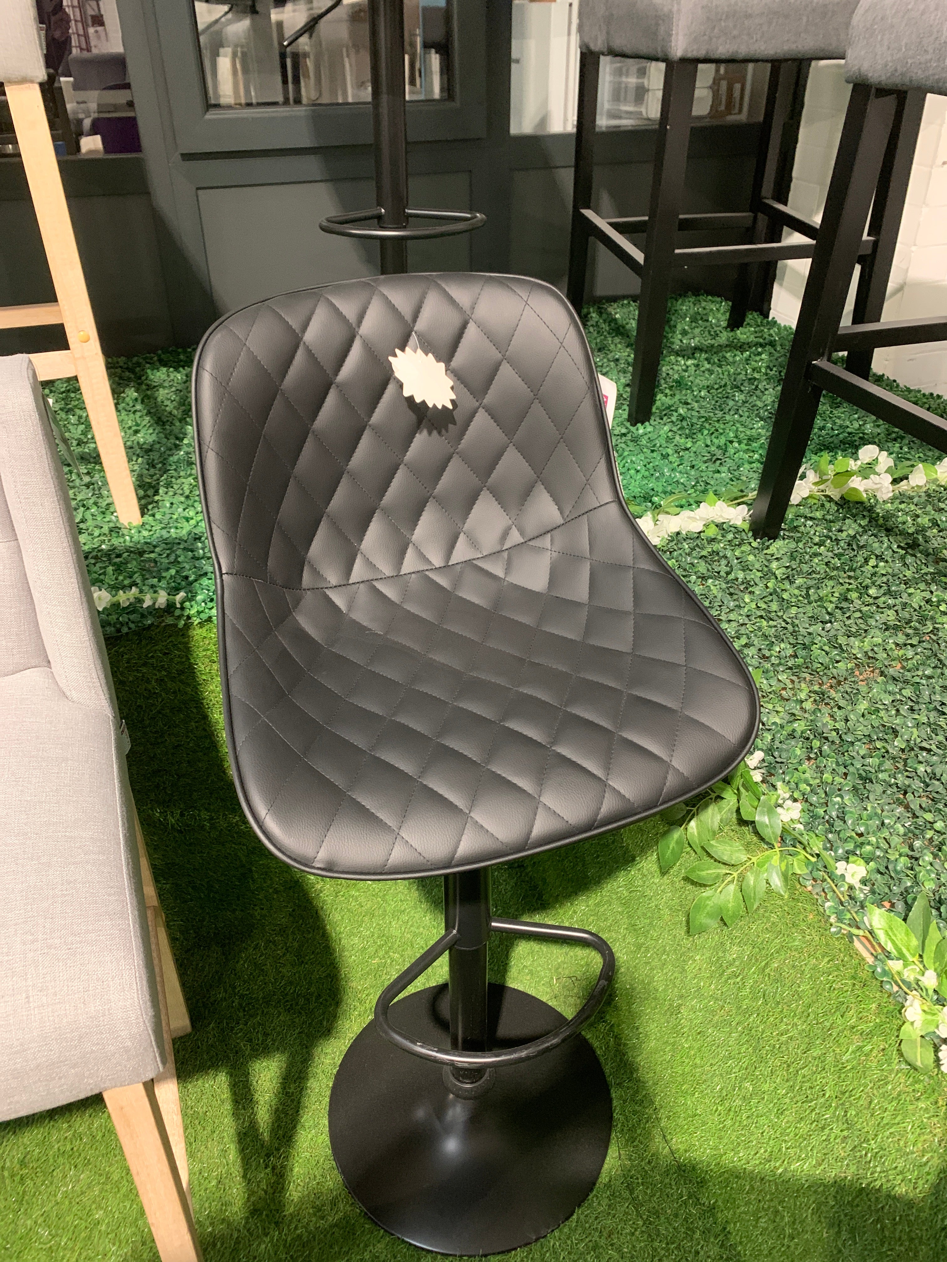 Faux Leather Height Adjustable Bar Stool Black