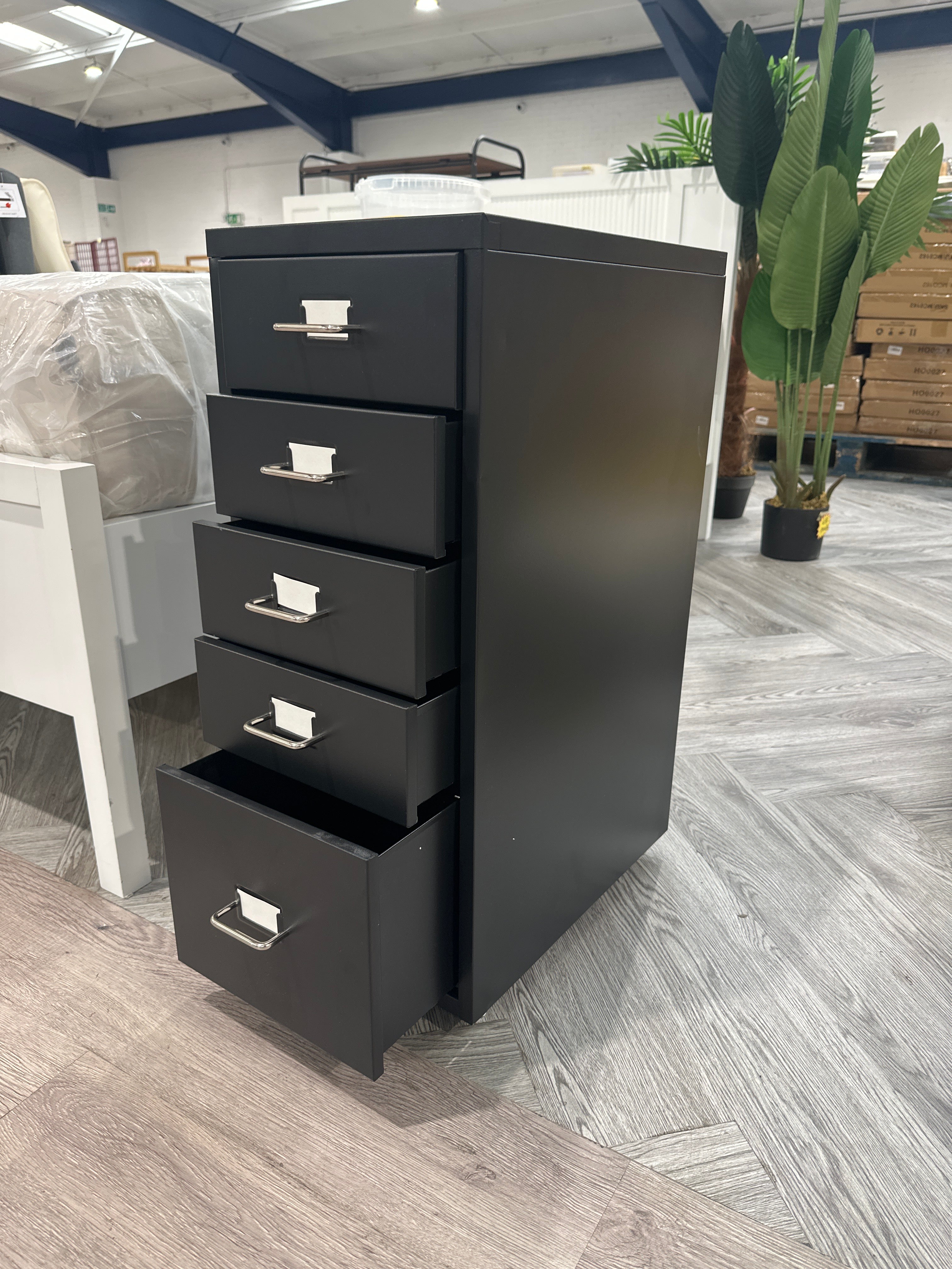 Black Metal Vertical File Cabinet with Wheels