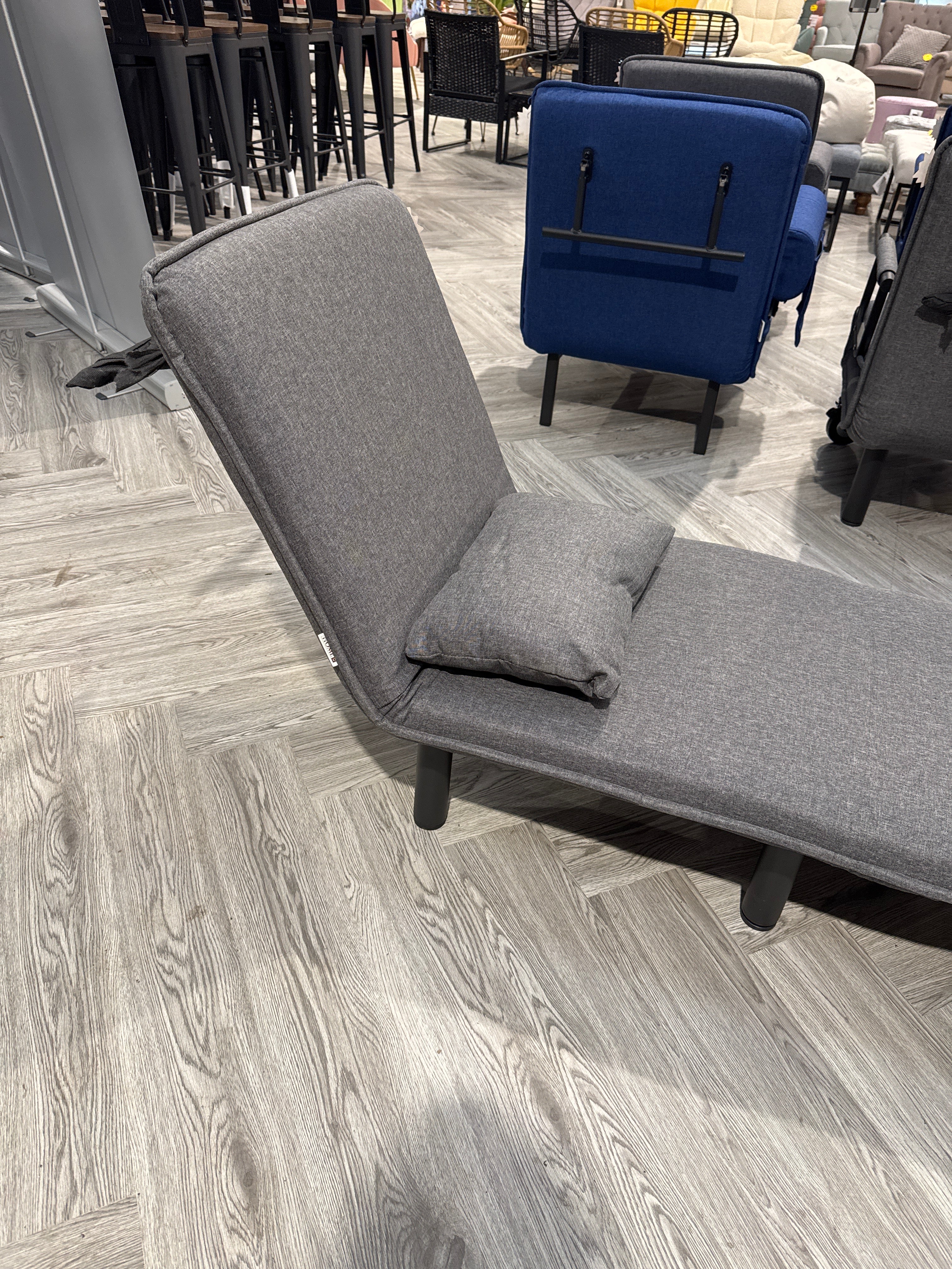 Grey 3 In 1 Armchair Recliner Lounge Single Bed with Pillow