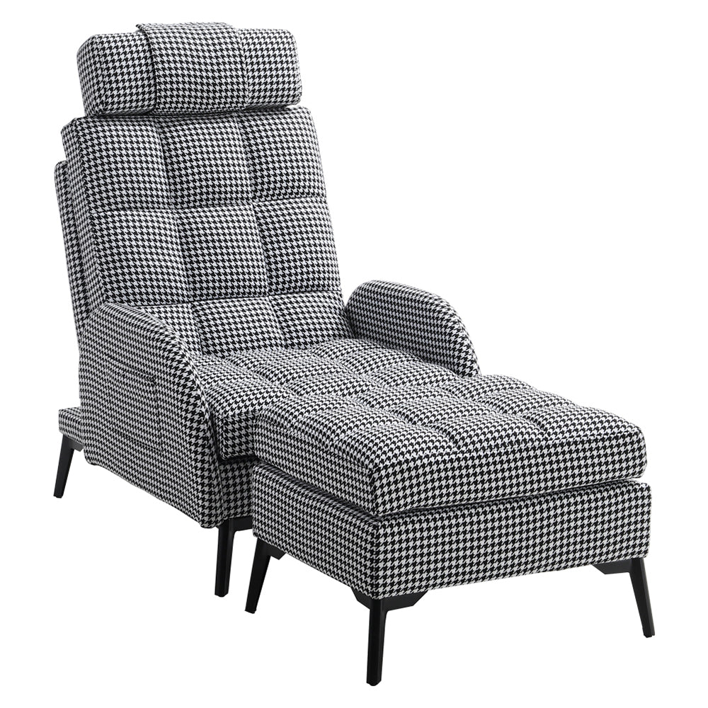 New Modern Checked Recliner with Footstool Black and White