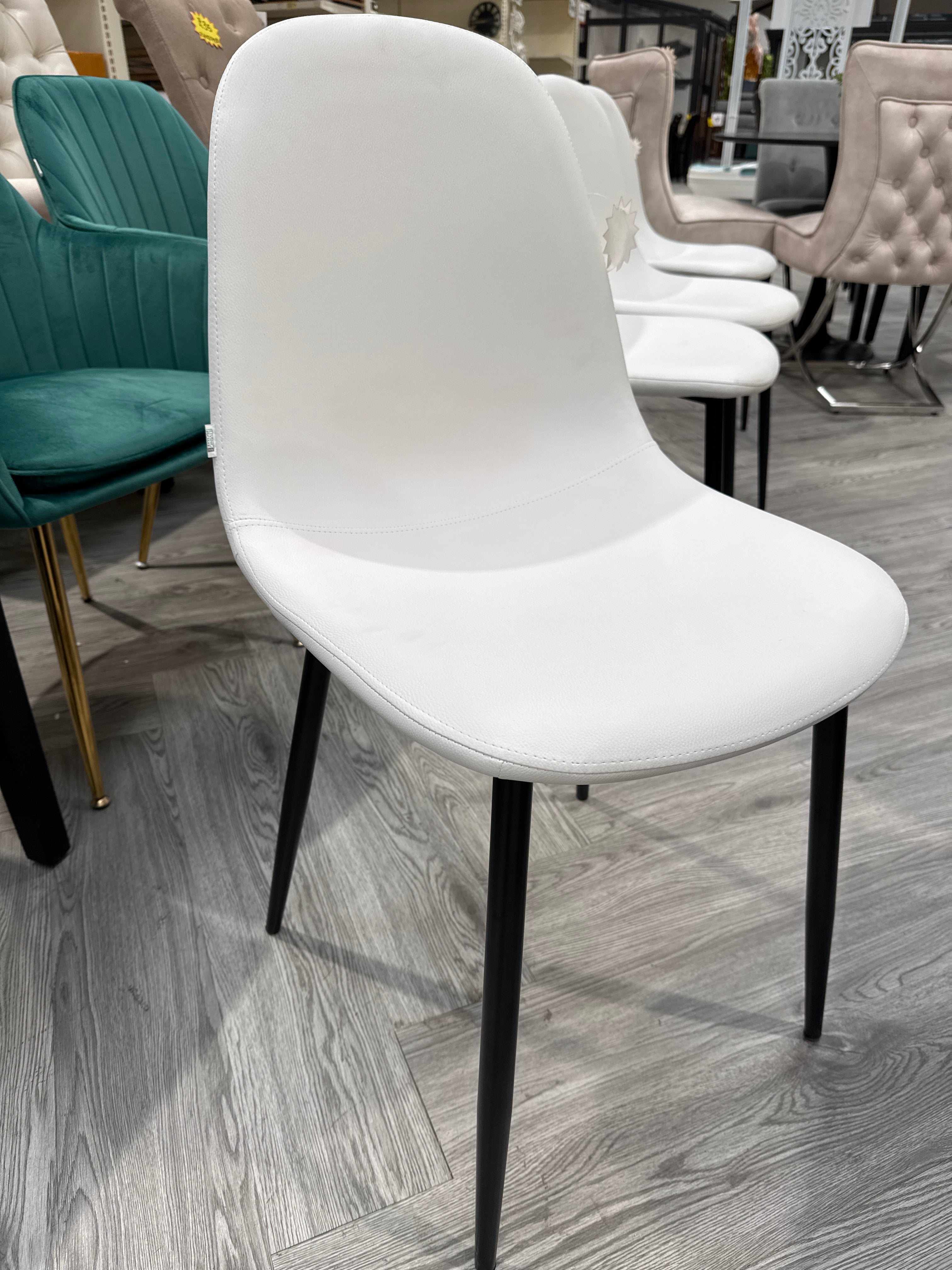 Modern White Faux Leather Dining Chair with Black Metal Legs 1PC