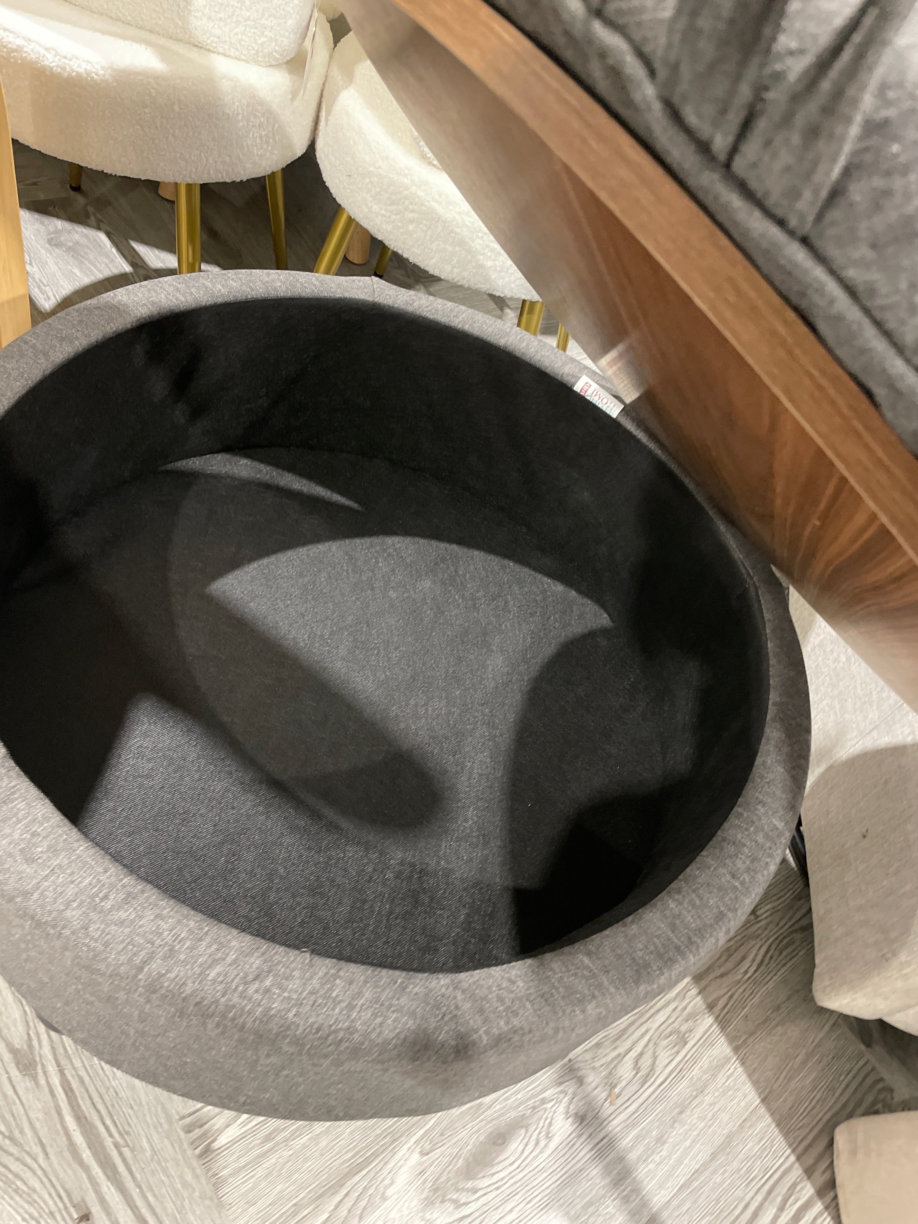 Grey Fabric Round Button Tufted Storage Ottoman