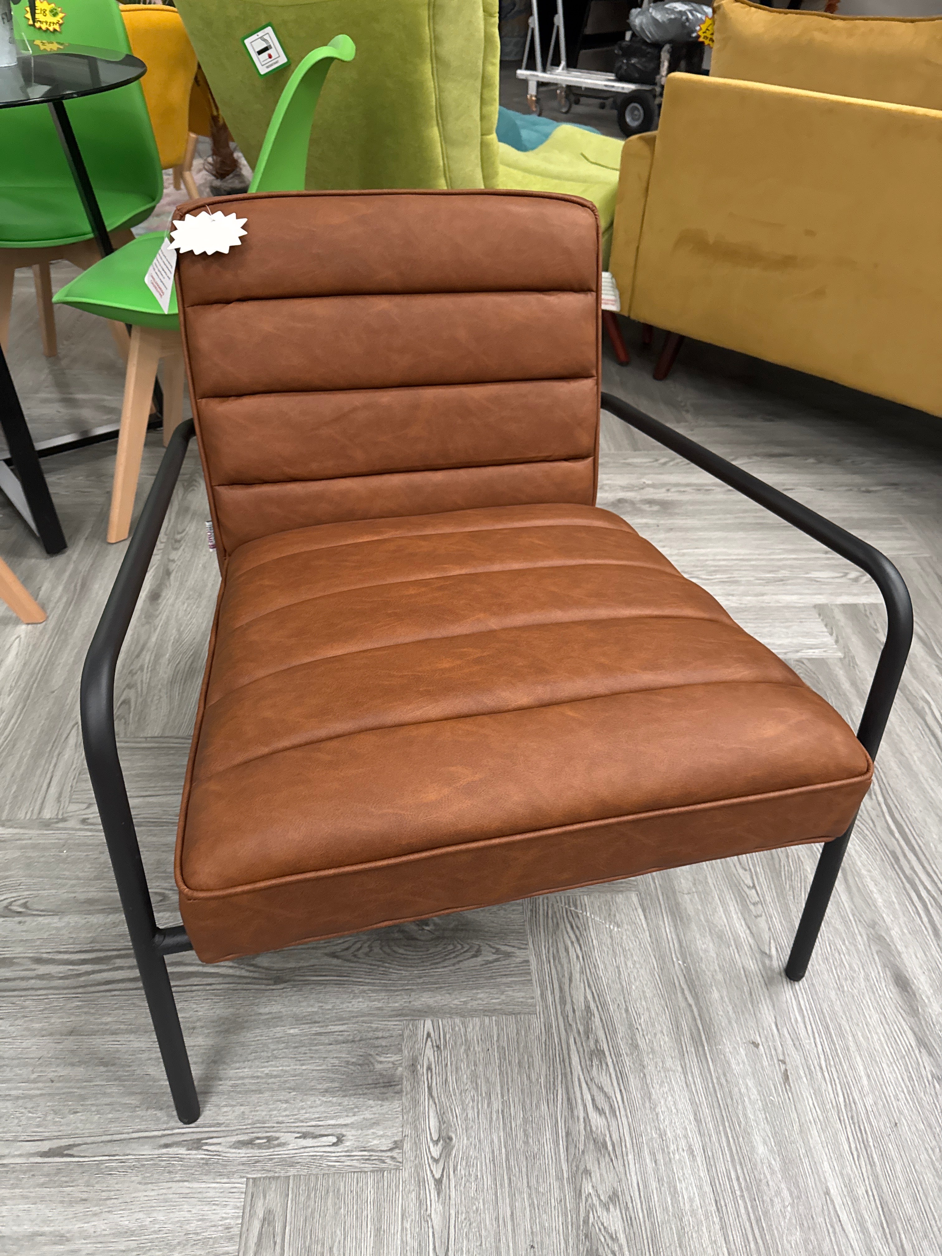 Vintage PU Leather Armchair with Metal Frame