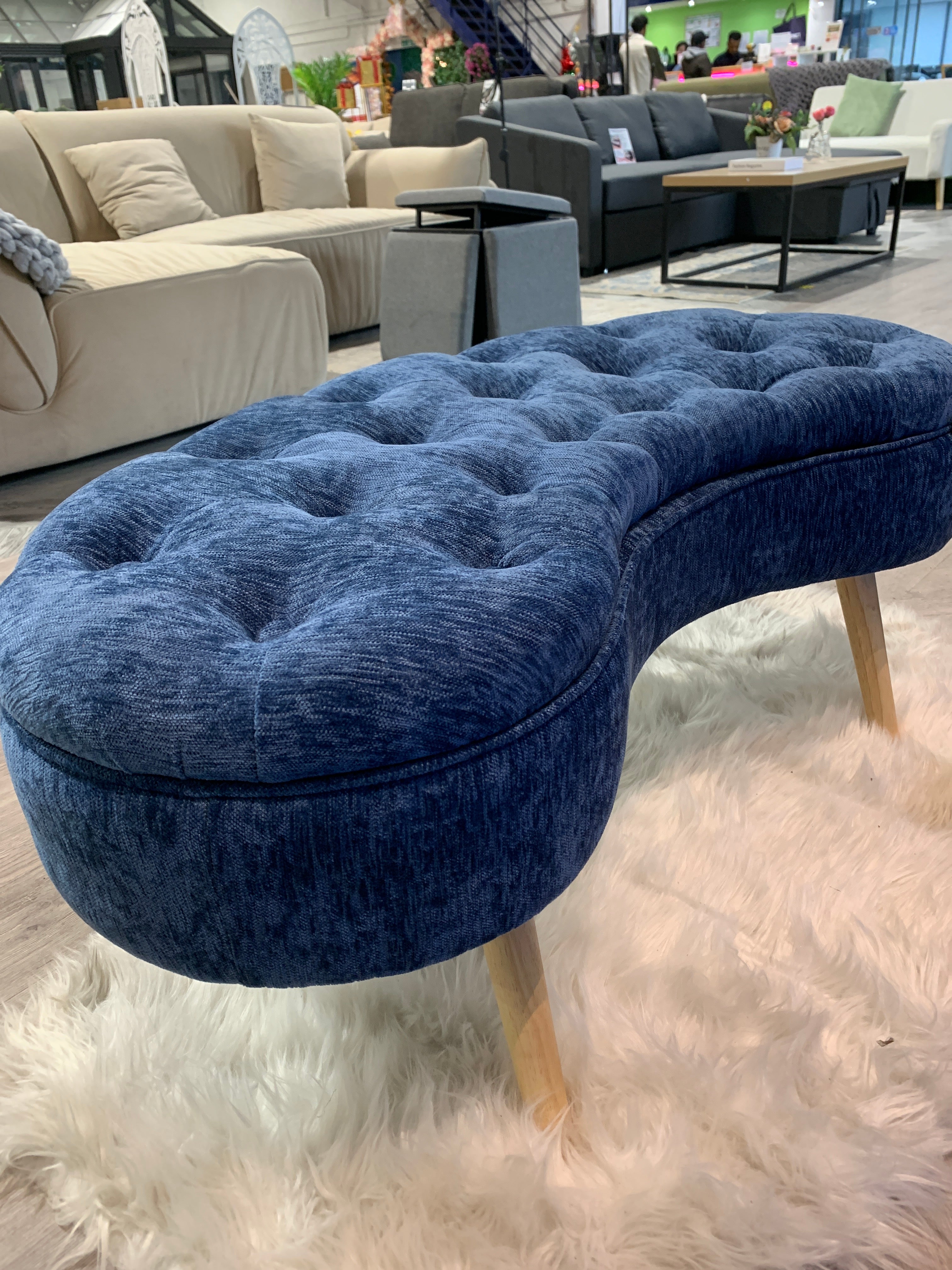 Modern Chenille Button Tufted Storage Bench with Removable Lid Blue