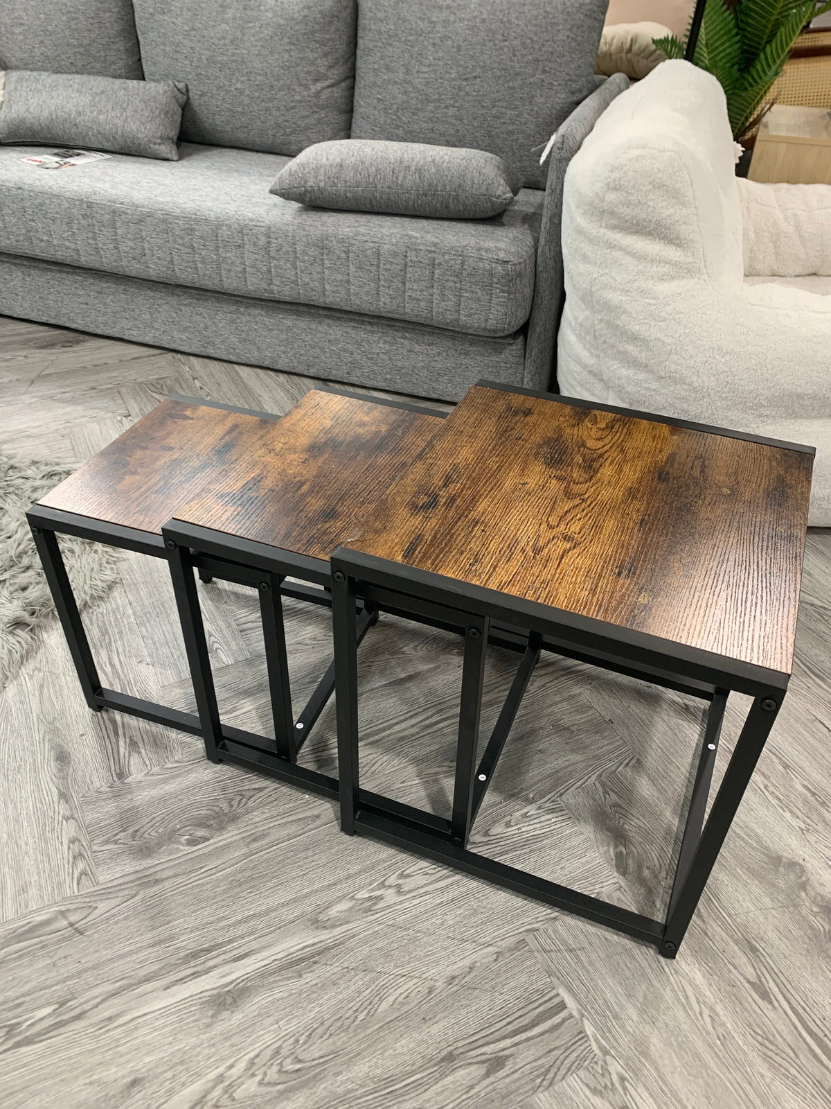 Industrial Style Set of 3 Square Nesting Side Tables