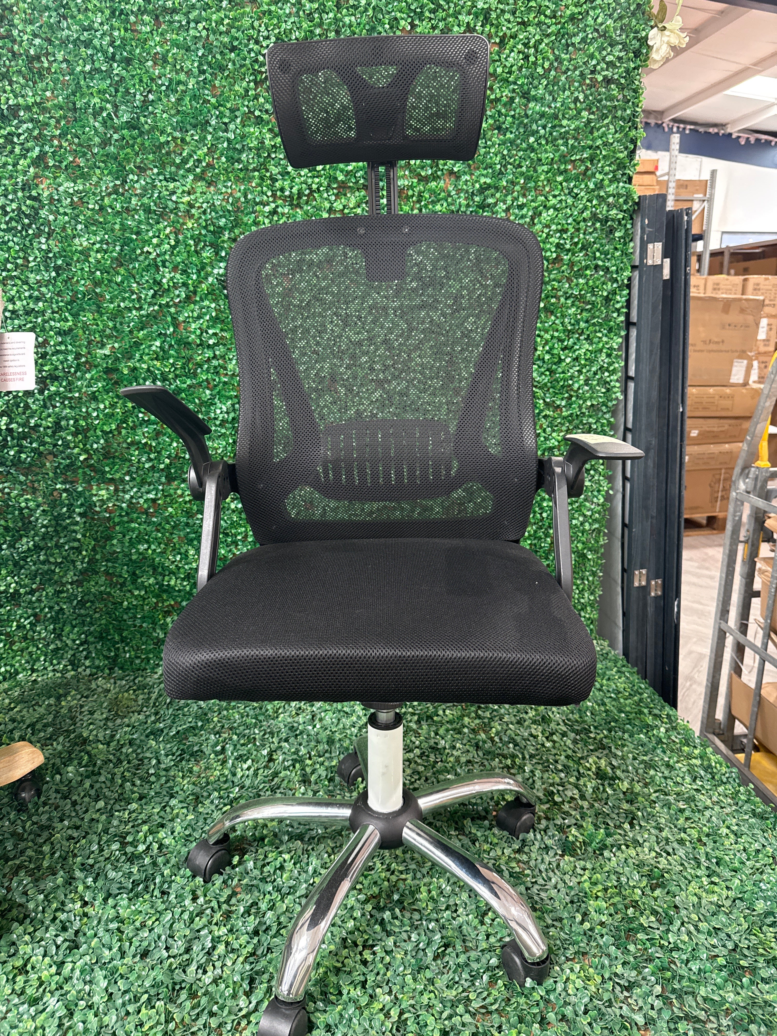 Black Swivel Office Chair with Headrest and Black Armrest