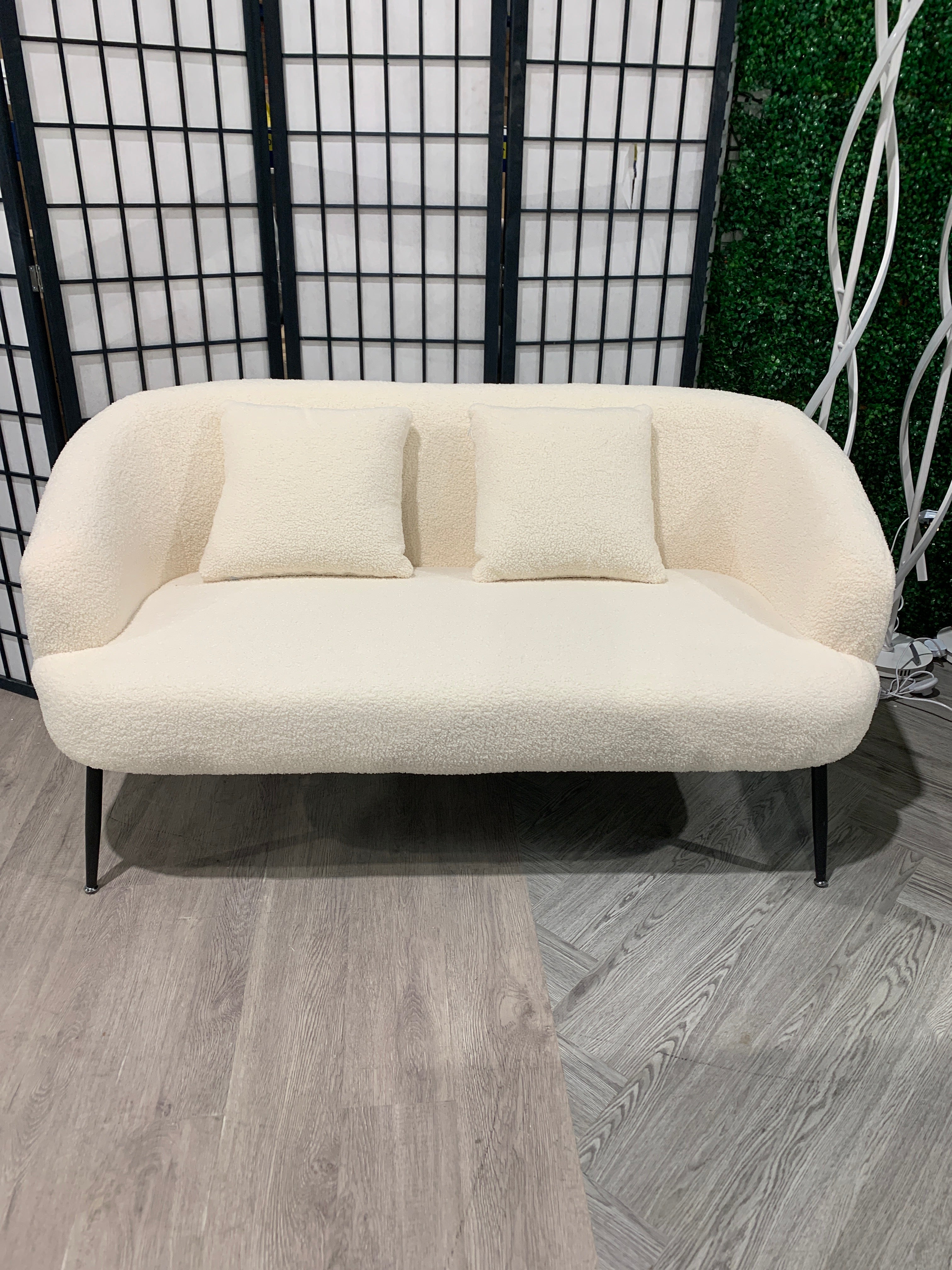 White Teddy Fabric Loveseat with Metal Legs