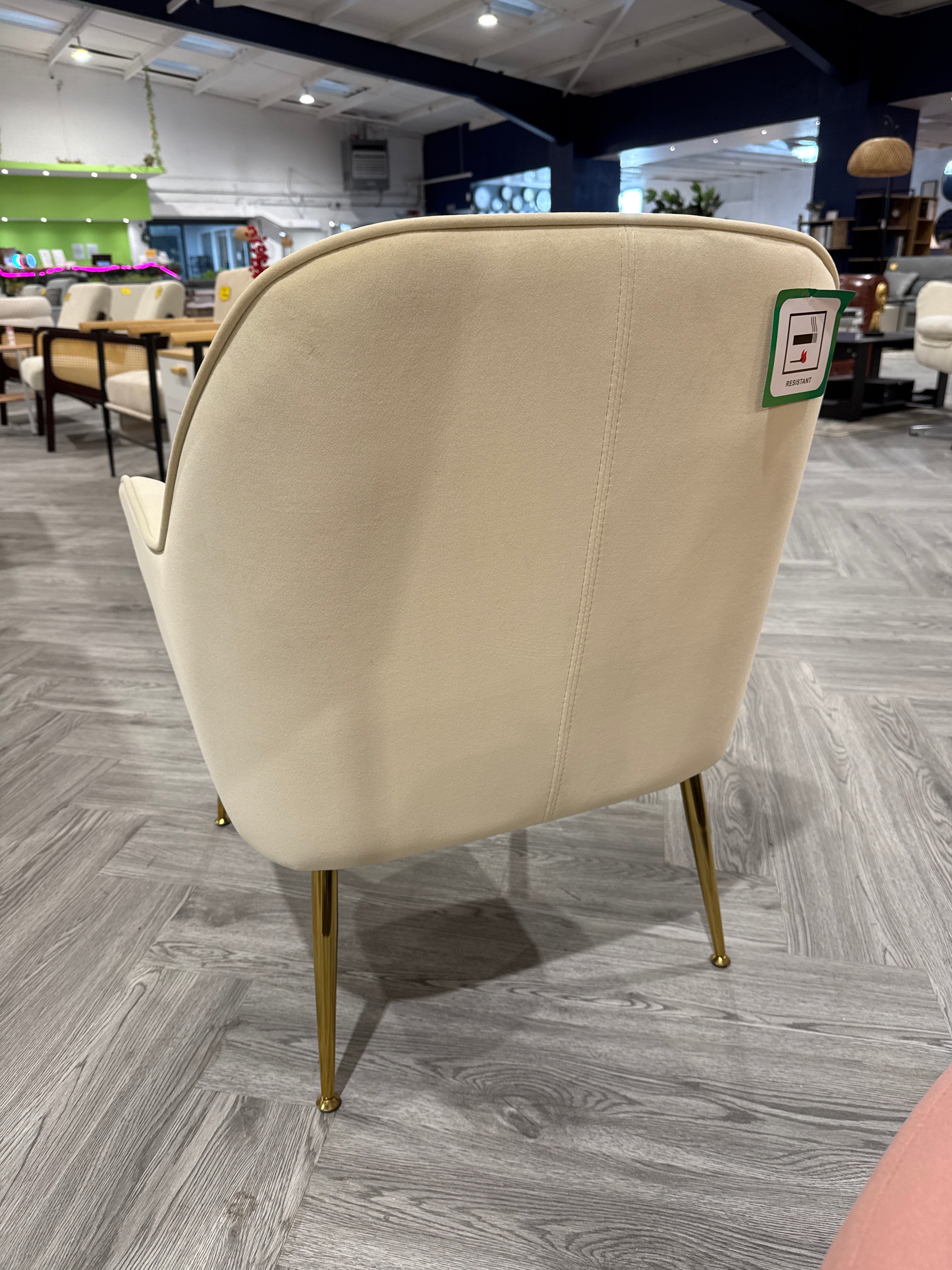 White Contemporary Upholstered Comfy Armchair with Gold Plated Feet