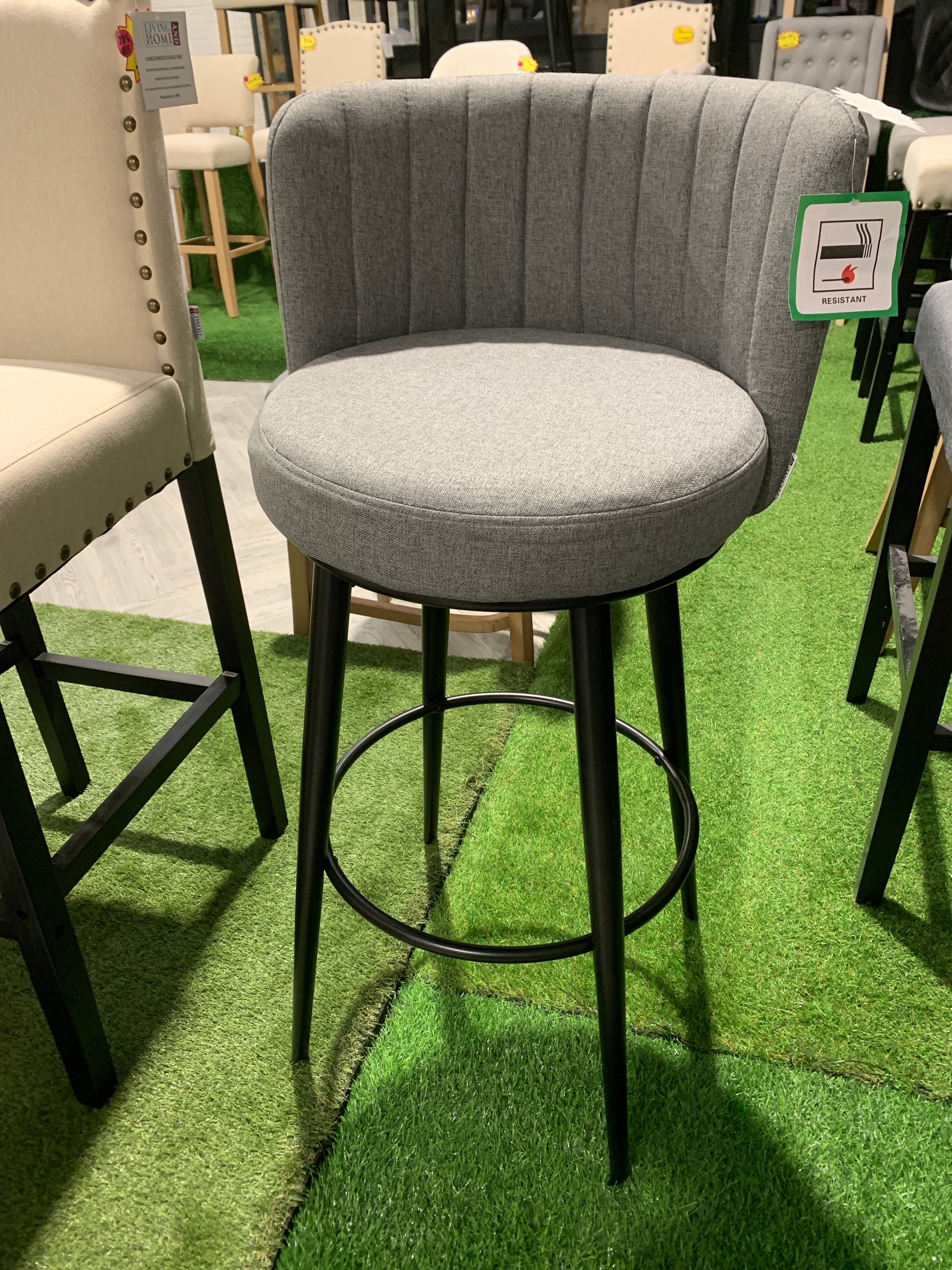 Dark Grey Premium Linen Upholstered Bar Stool 1PC