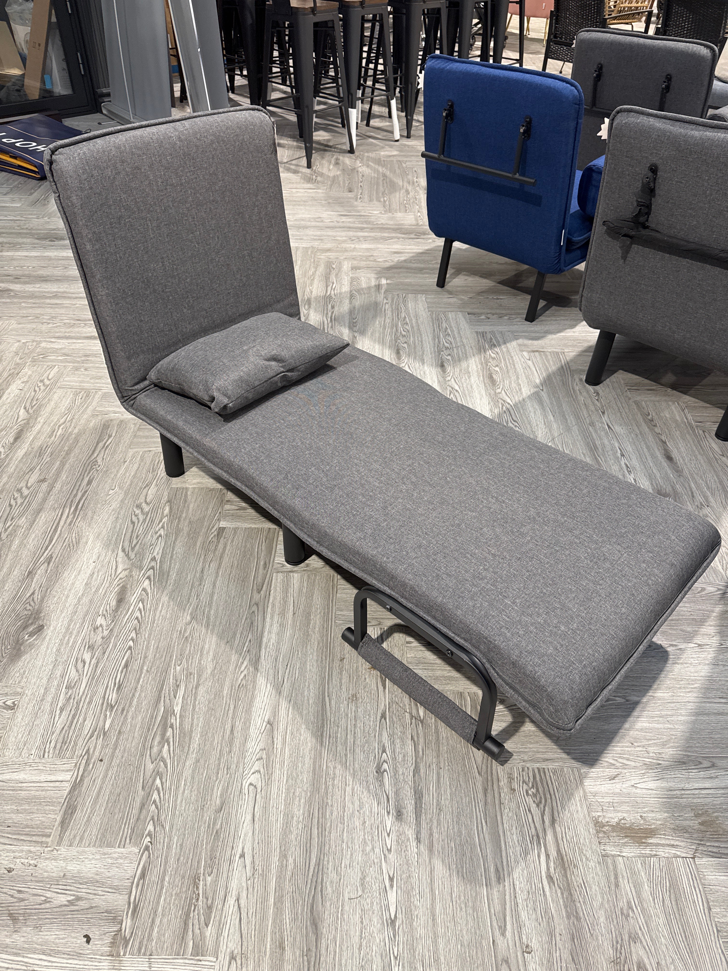 Grey 3 In 1 Armchair Recliner Lounge Single Bed with Pillow