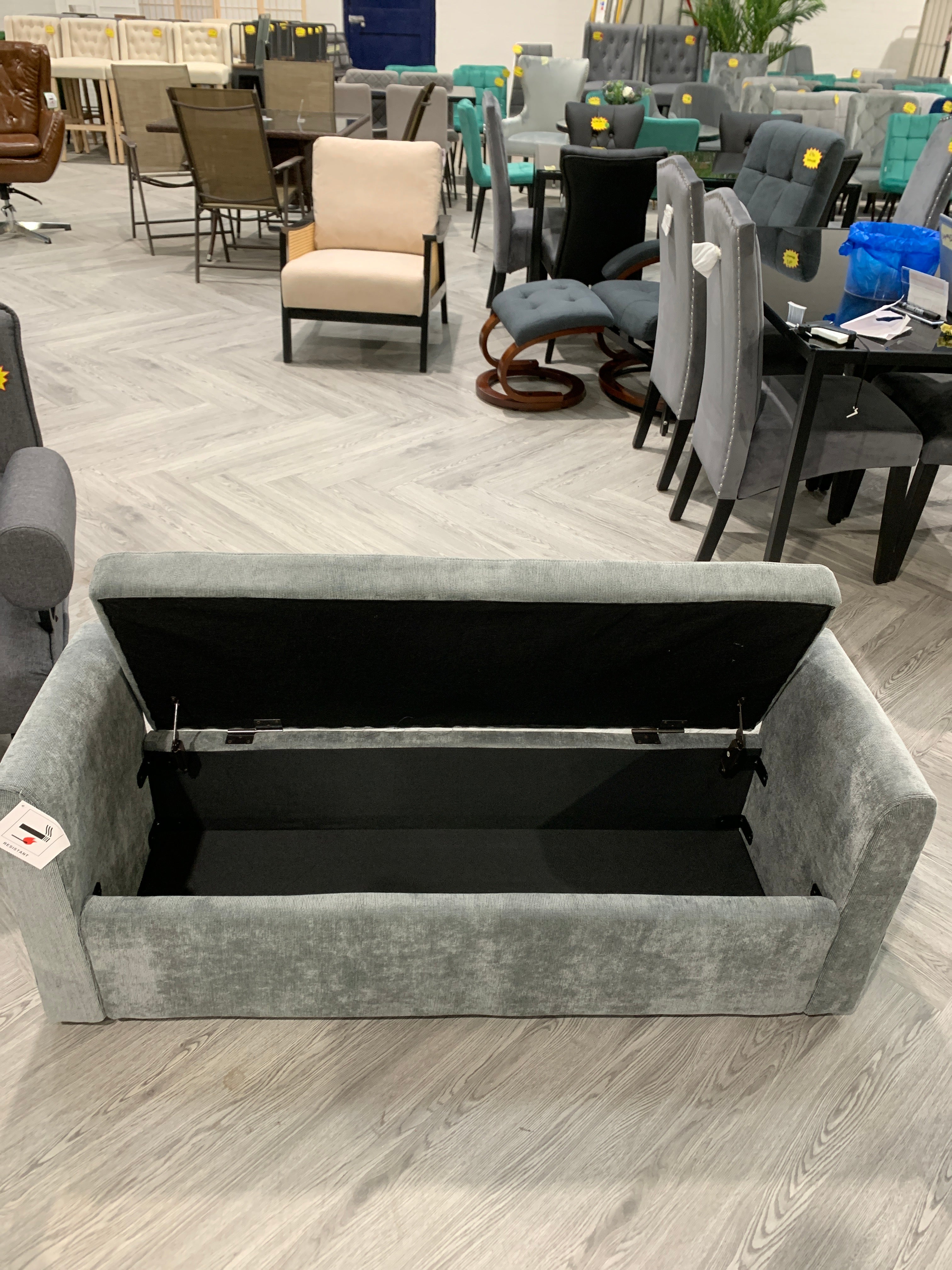 Chenille Upholstered Storage Bench with 2 Pillows Grey