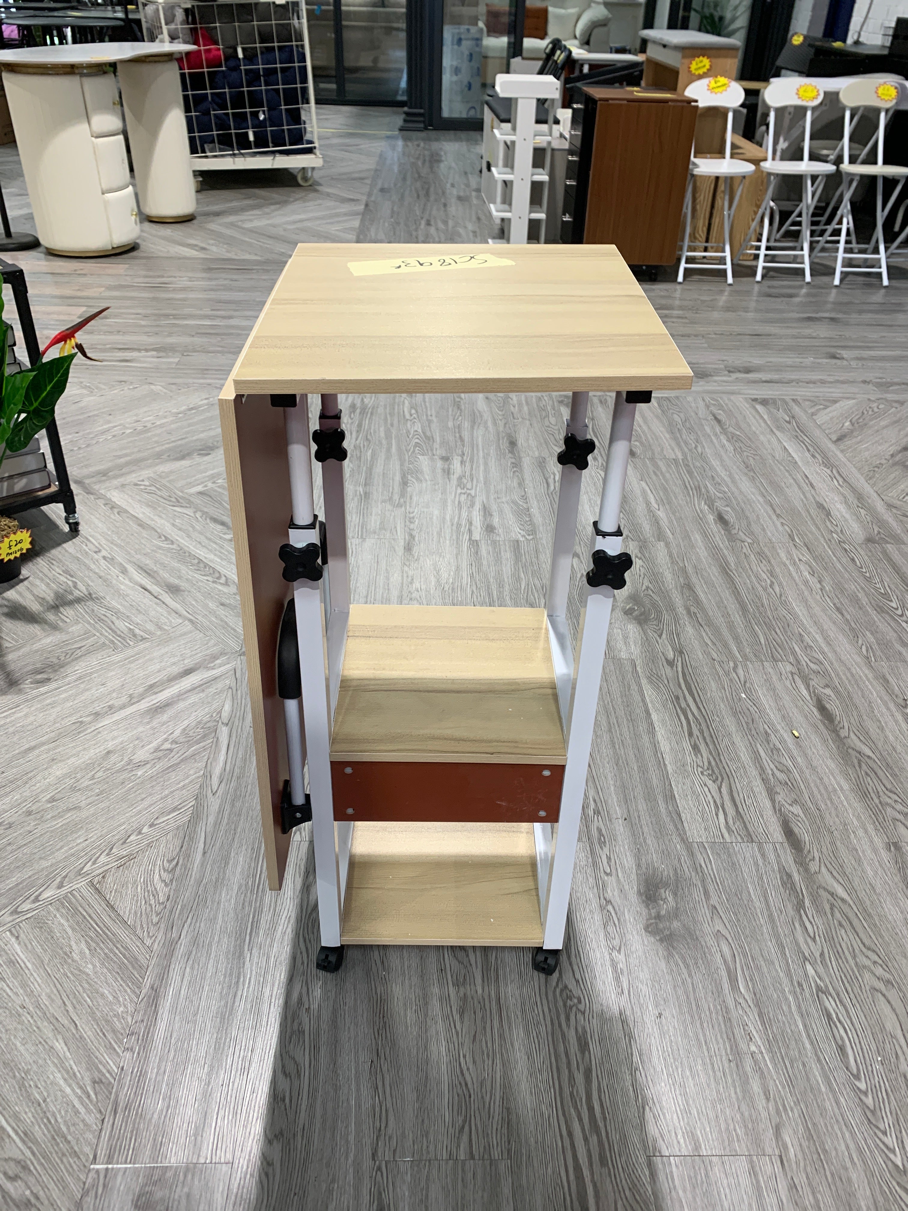 Height Adjustable Mobile Table with 2 Side Shelves Overbed table