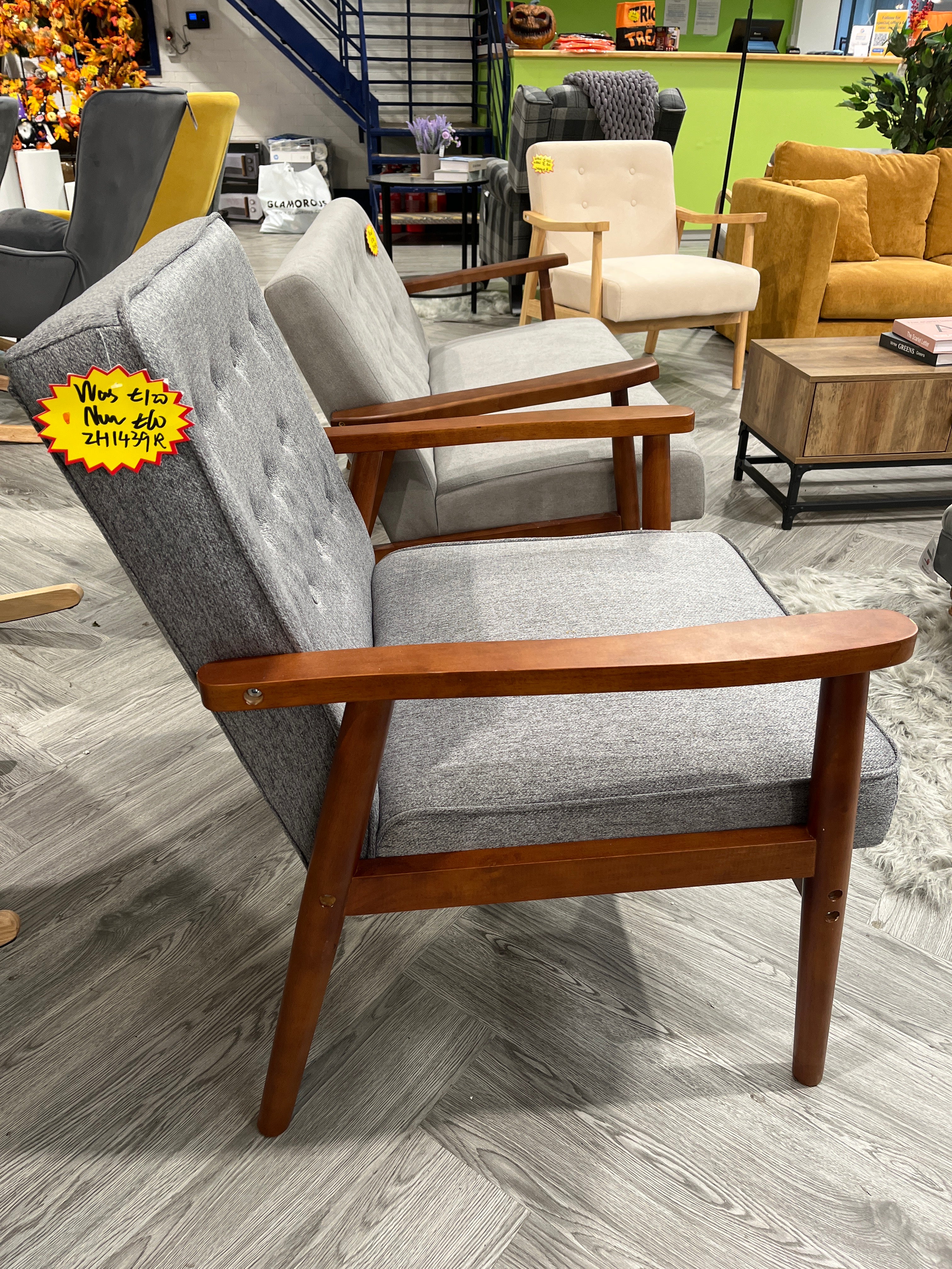 Grey Linen Upholstered Modern Wood Frame Armchair