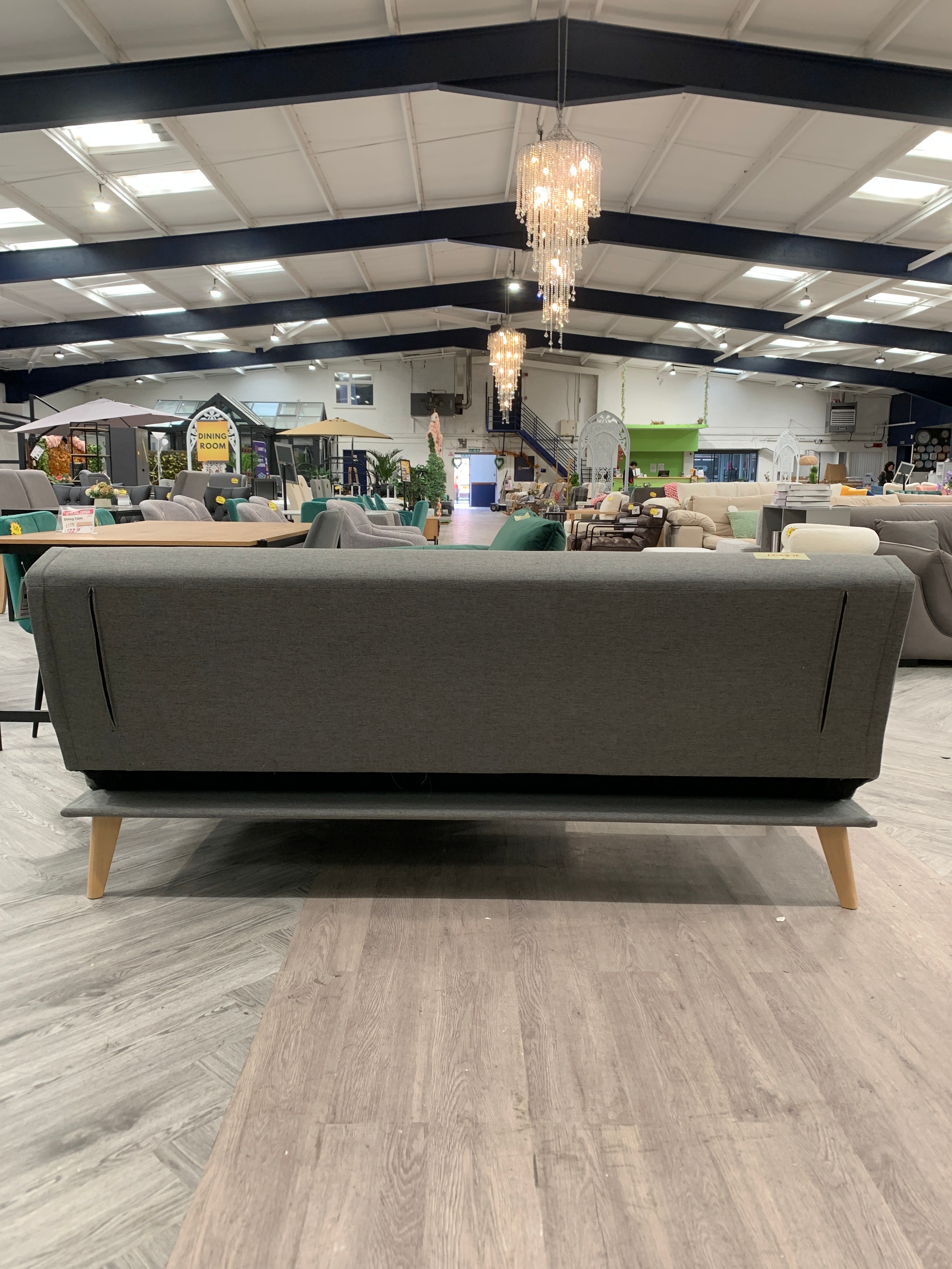 Grey 3 Seater Linen Convertible Sofa Bed