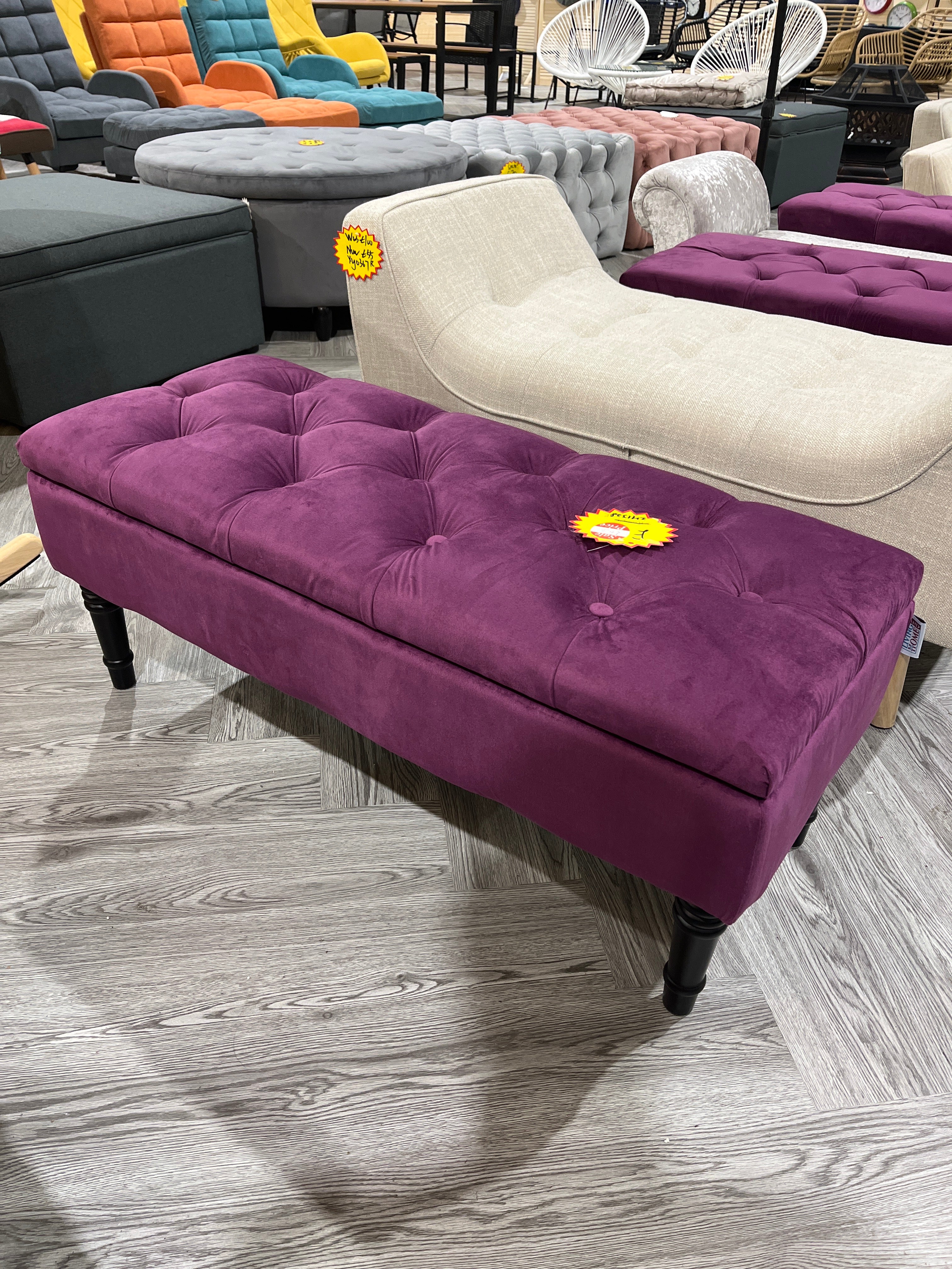 Purple Buttoned Velvet Storage Bench