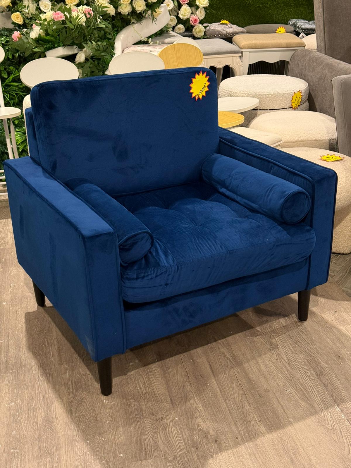 Fleece Fabric Mid Century Single Sofa Armchair Blue