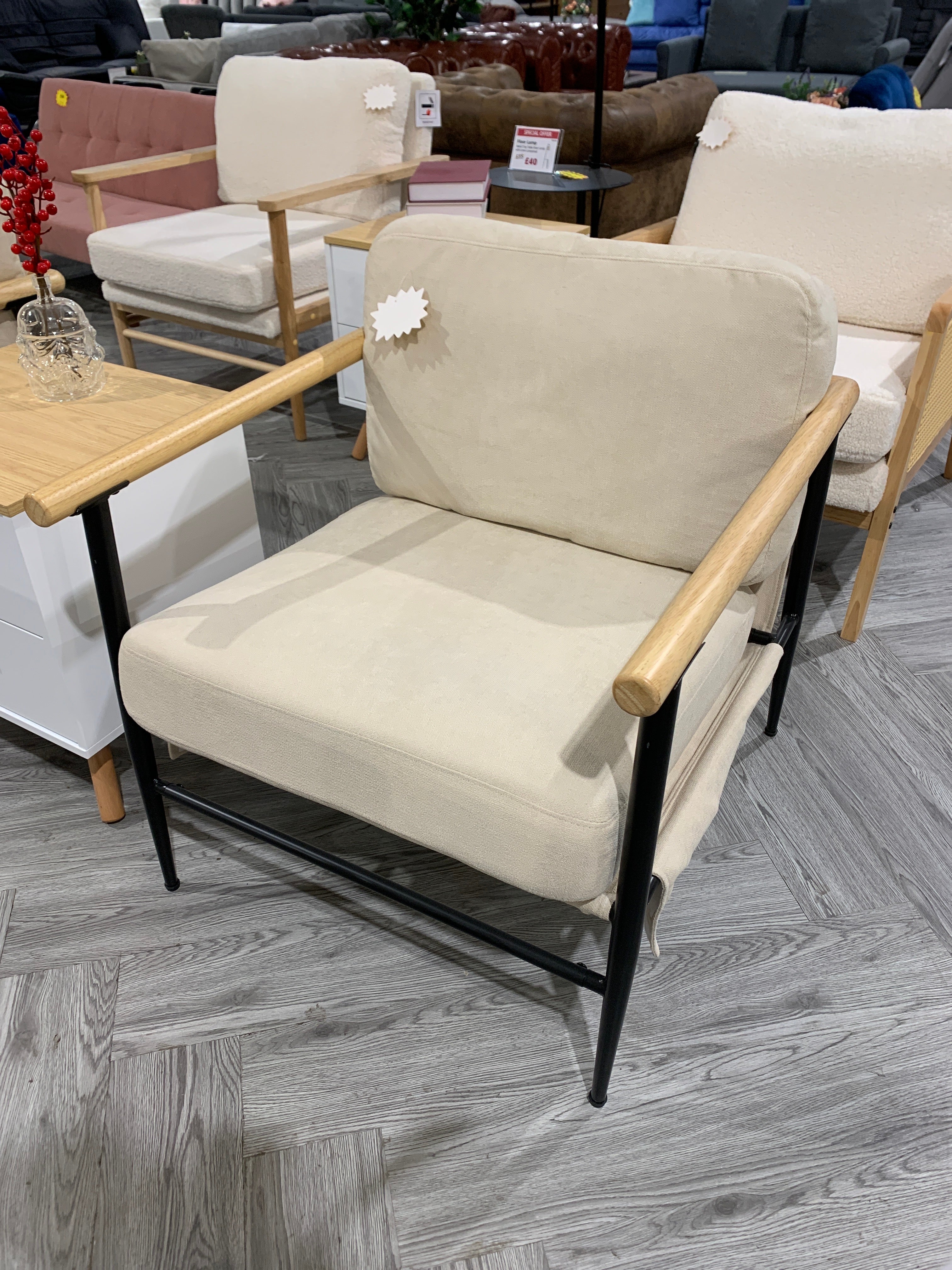 Linen Armchair with Thick Cushion Beige