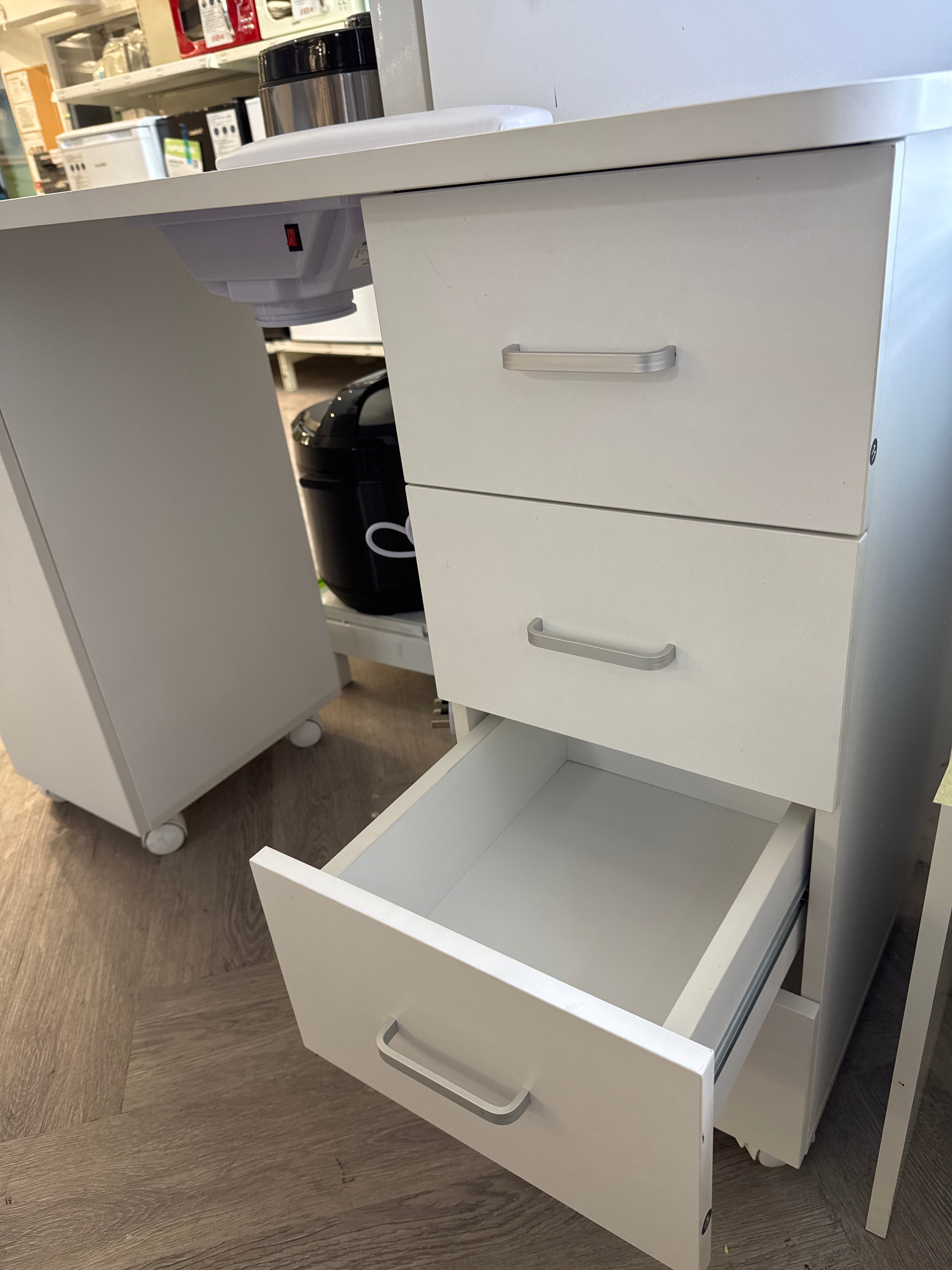 Manicure Table with Dust Collector and Wrist Cushion with 4 Drawers White