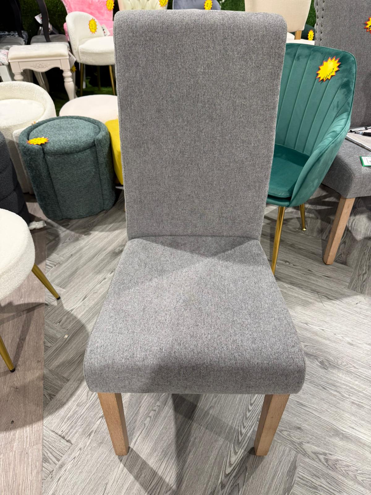 Linen Upholstered Dining Chairs with Wood Legs Grey