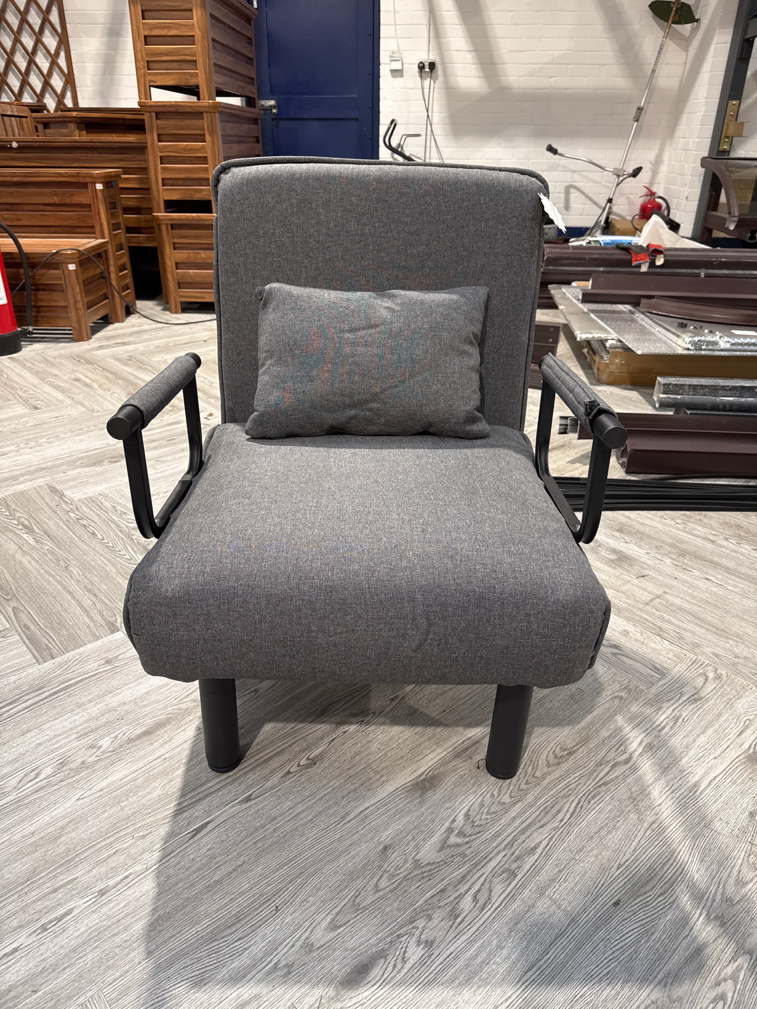 Grey 3 In 1 Armchair Recliner Lounge Single Bed with Pillow