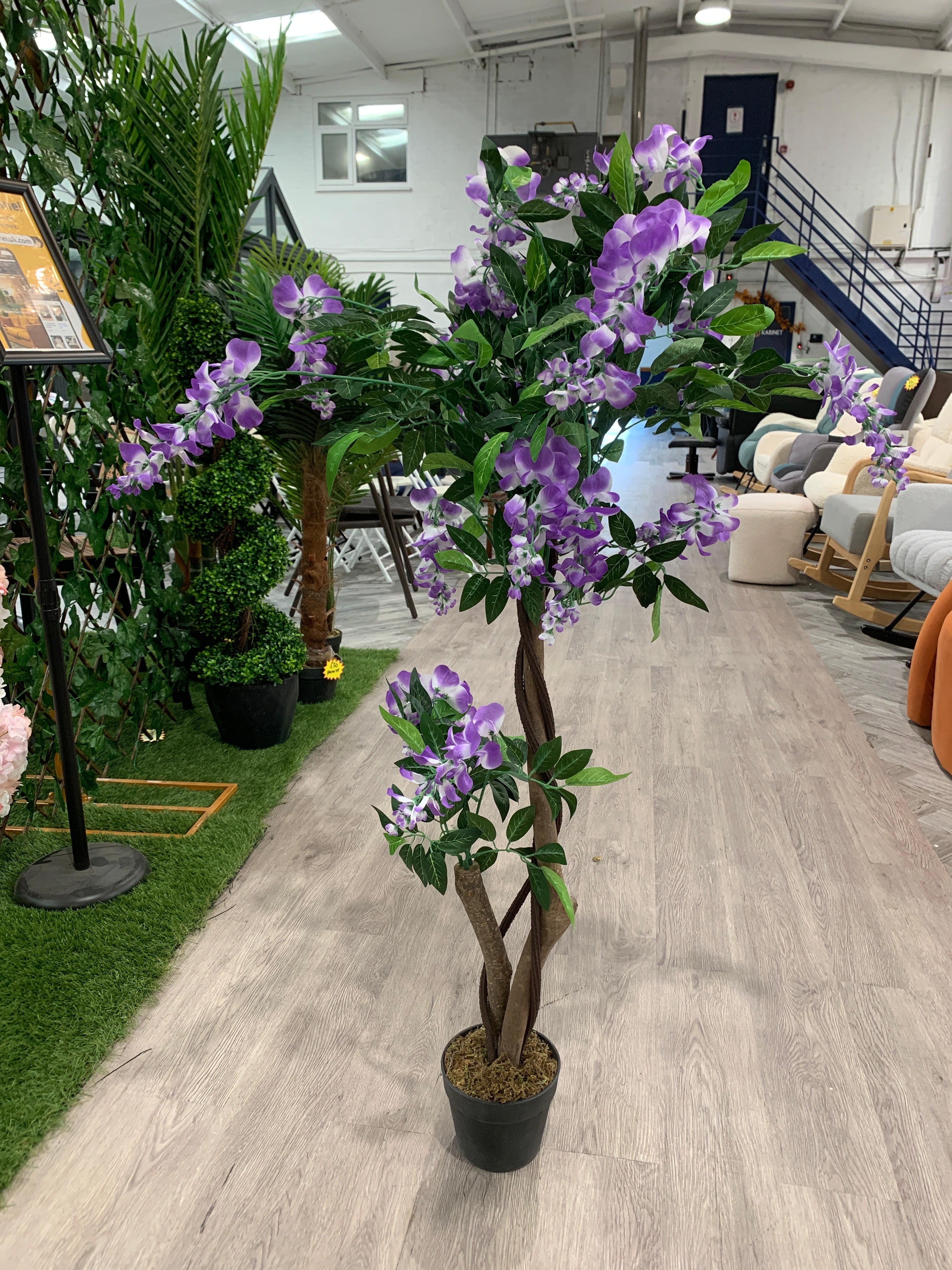 Artificial Flowers Plant in Pot for Home Decor Purple 120cm H