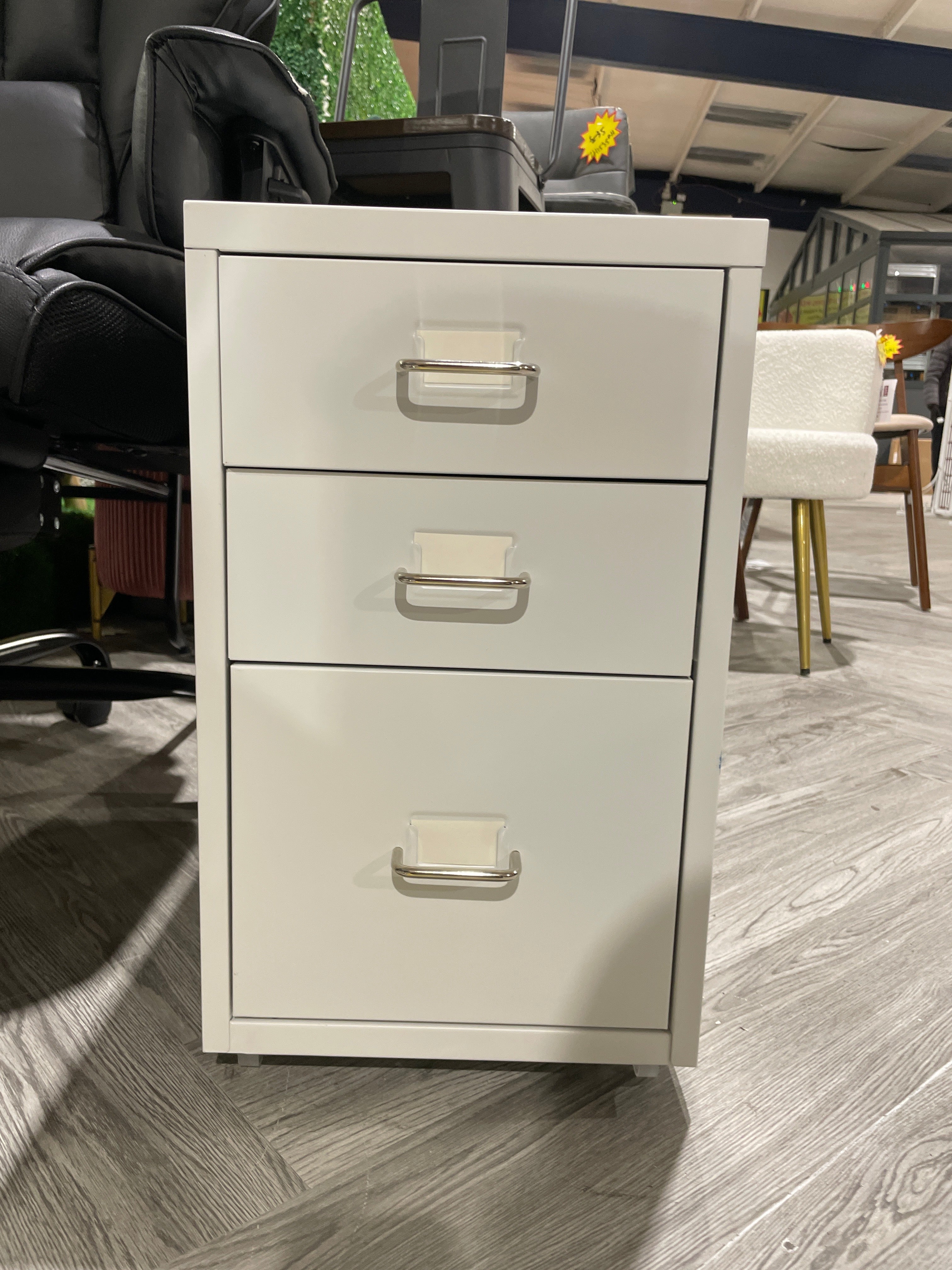 3 Drawers Vertical File Metal Cabinet with Wheels White