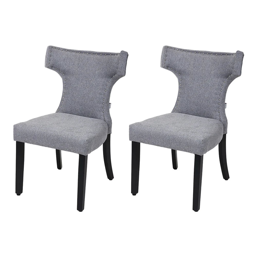 New Set of 2 Linen Nailhead Trim Dining Chair Grey