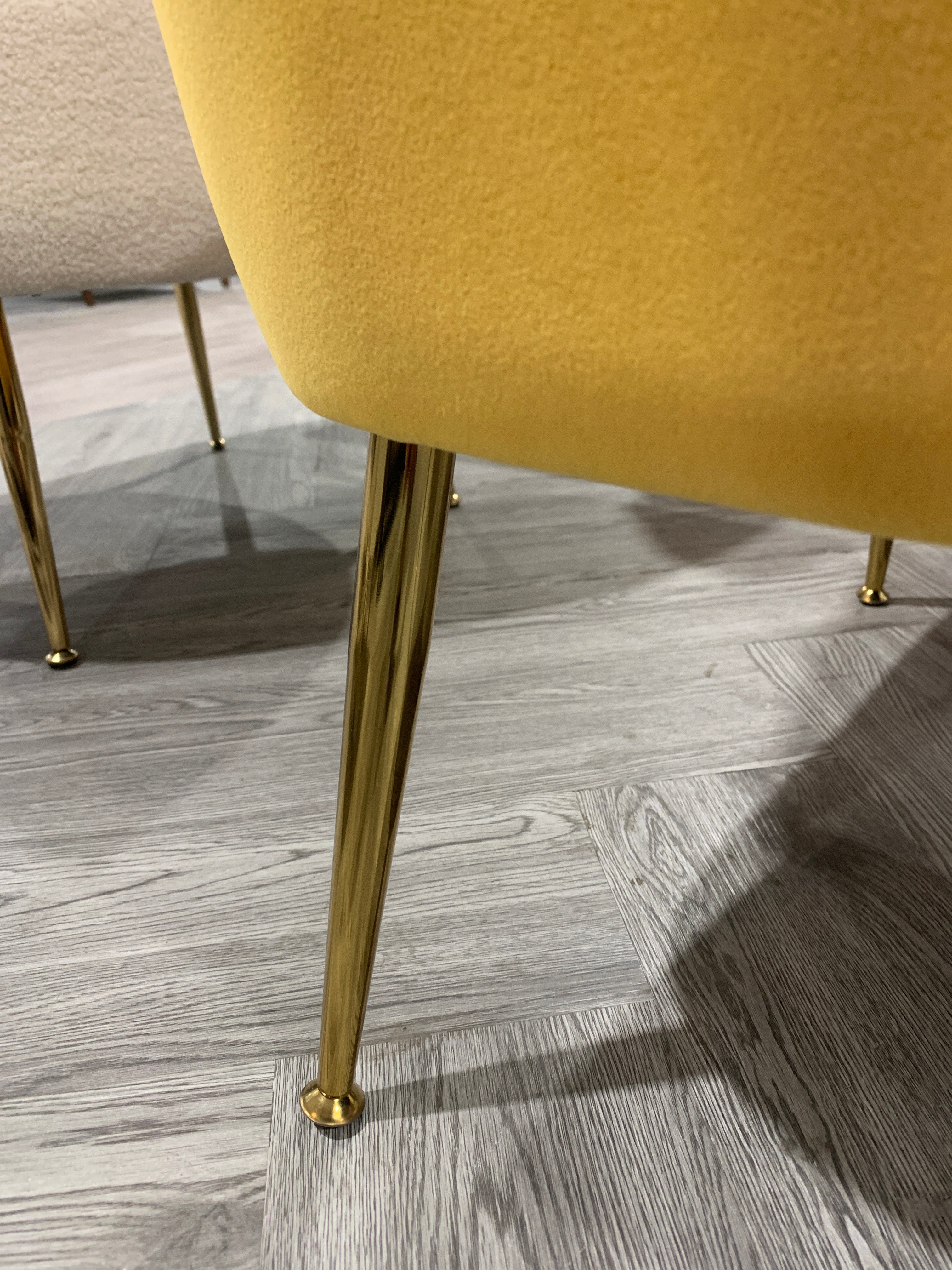 Contemporary Upholstered Comfy Armchair with Gold-Plated Feet Yellow