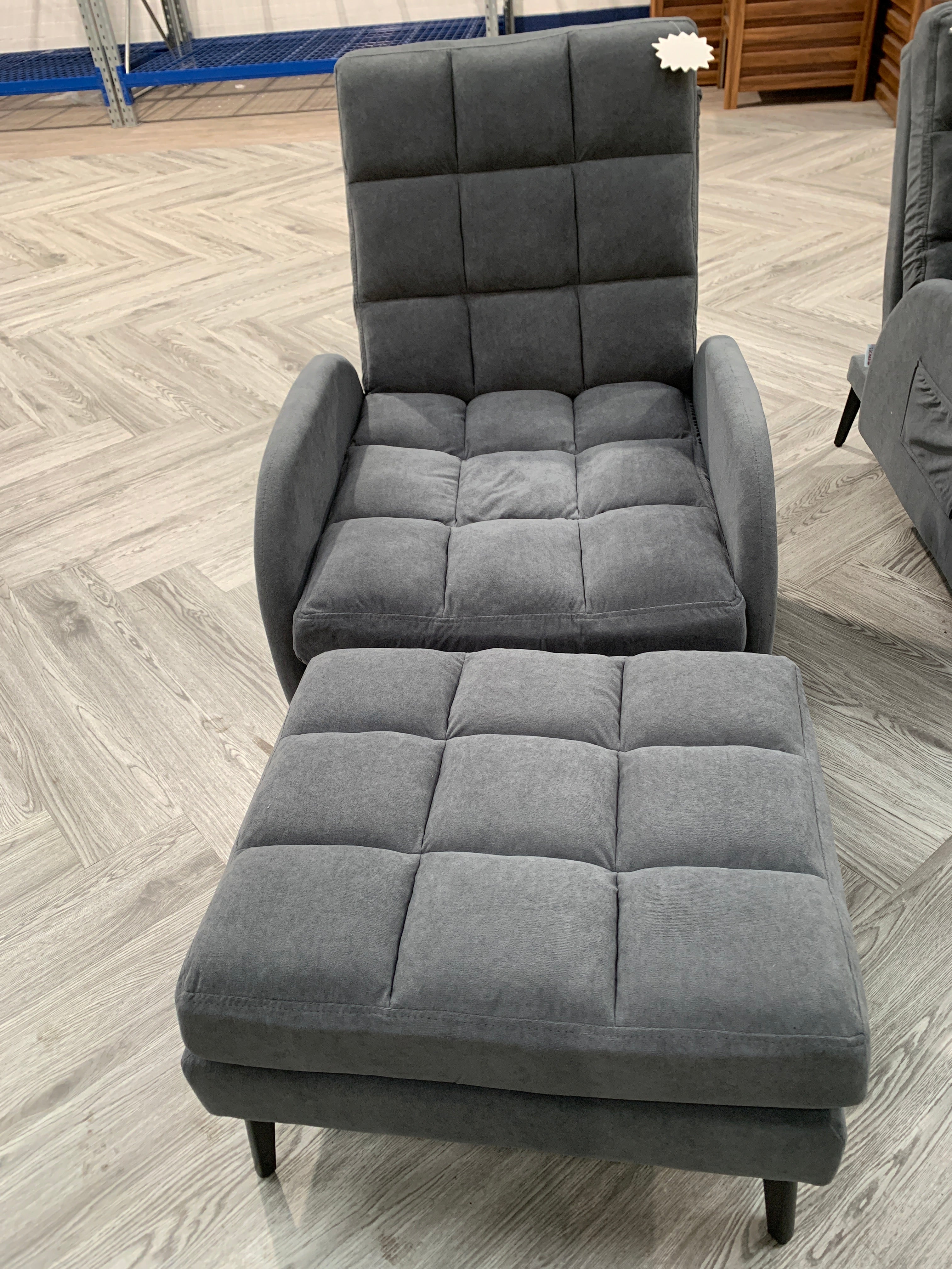 Grey Leisure Recliner and Footstool Set with Metal Legs