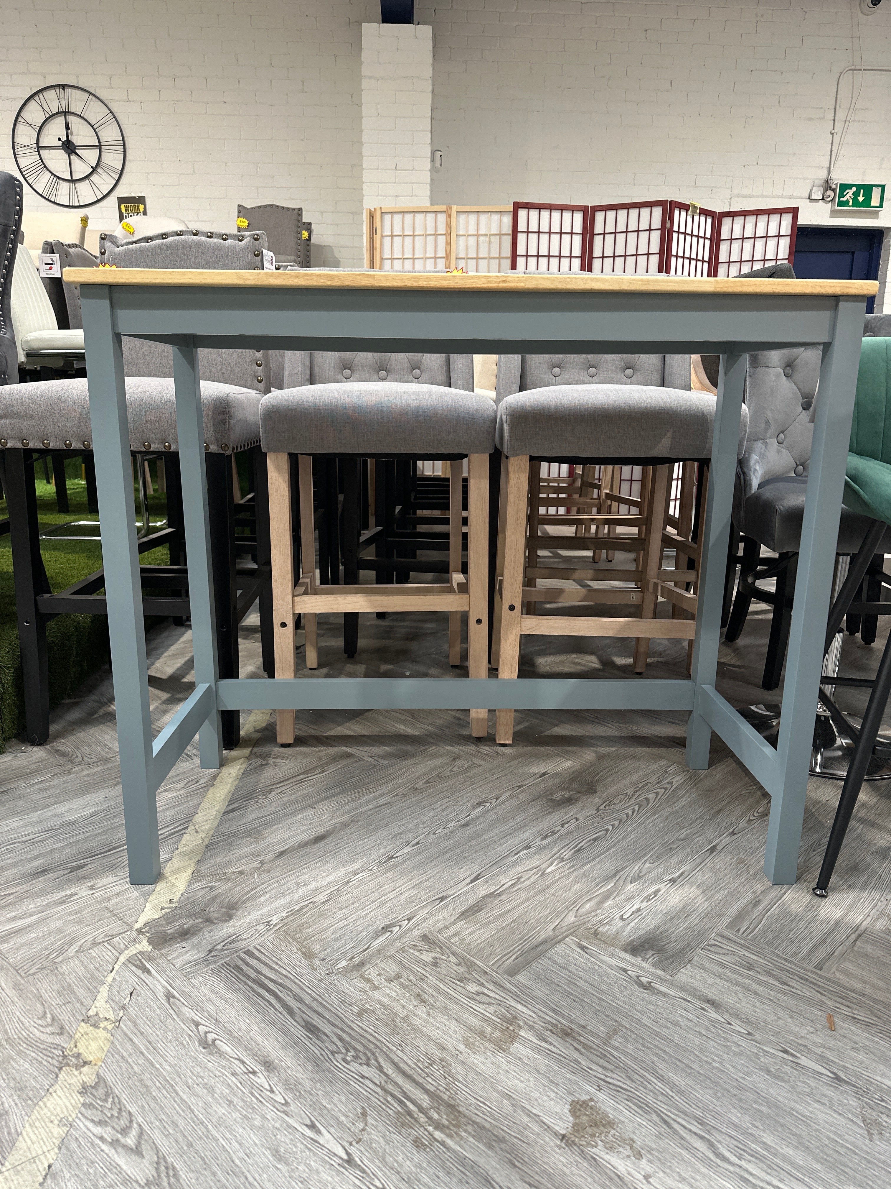 Modern Grey Wooden Frame Bar Table with Wooden Top