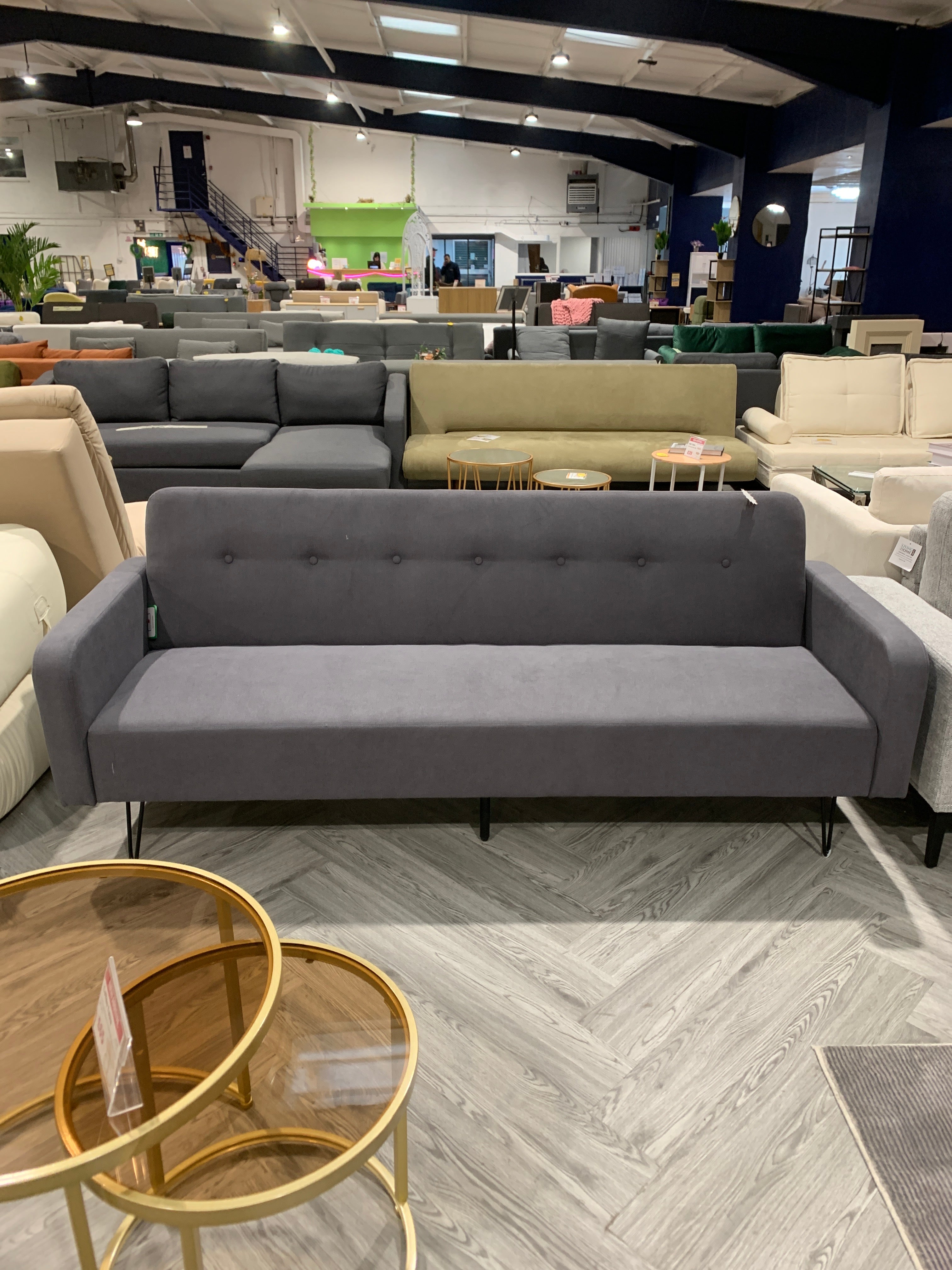 Grey 3 Seater Convertible Button Tufted Sofa Bed