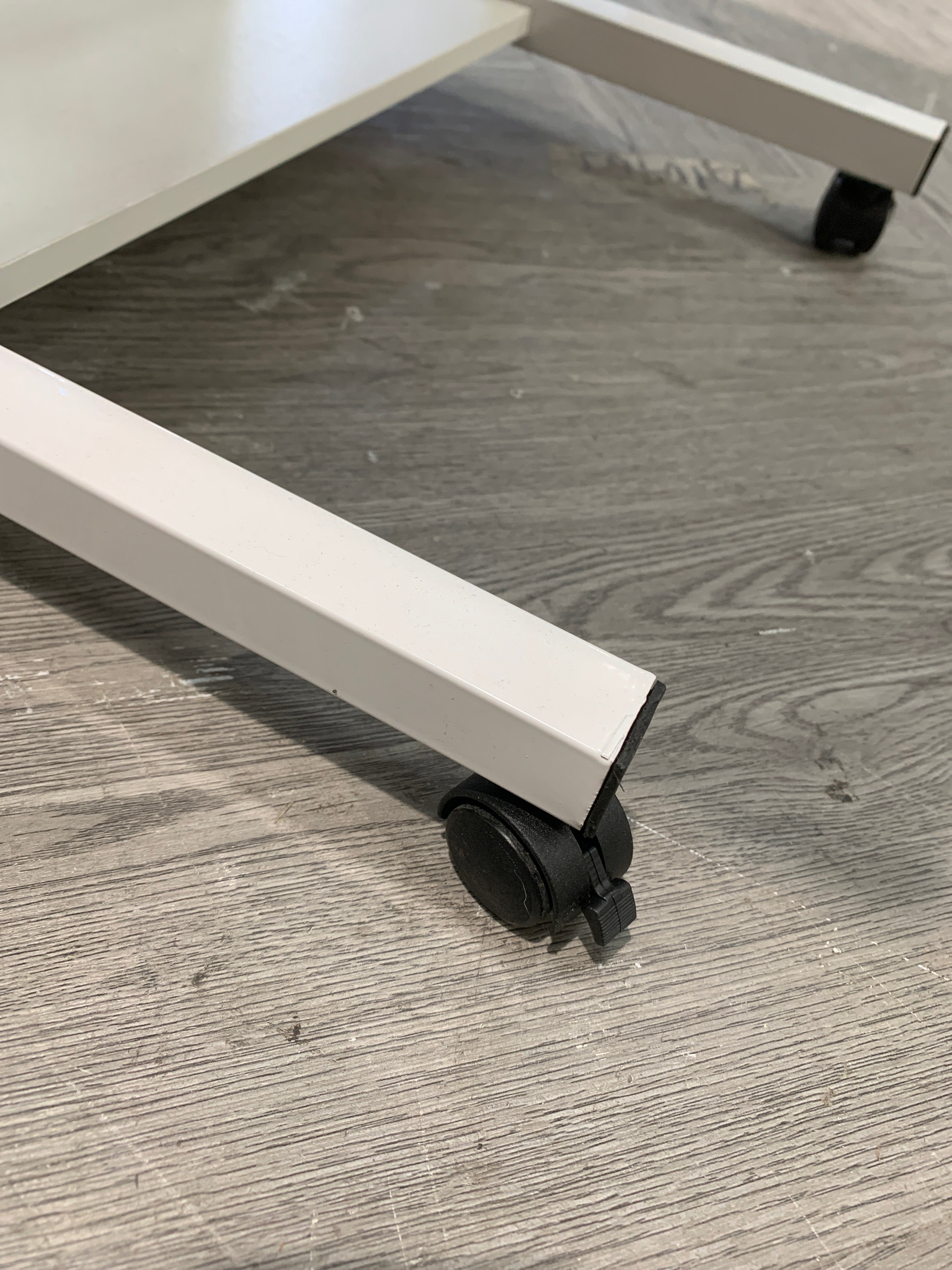 Height Adjustable Mobile Table with Shelves White