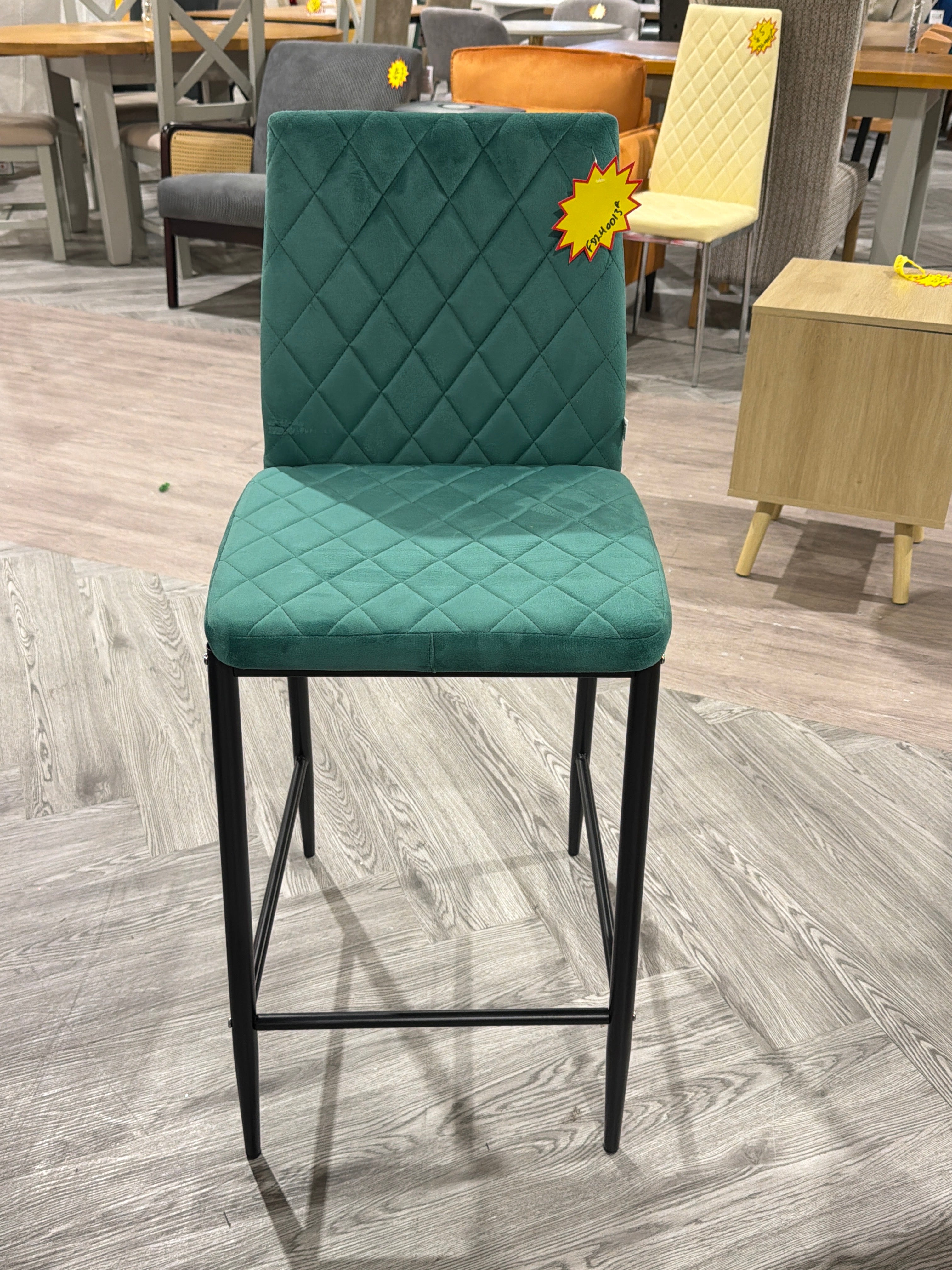 Diamond Brushed Velvet Upholstered Bar Stool Green 1PC