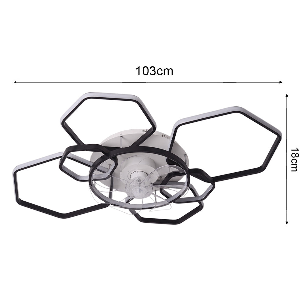 New Geometrical Ceiling Mount LED Fan Light Black