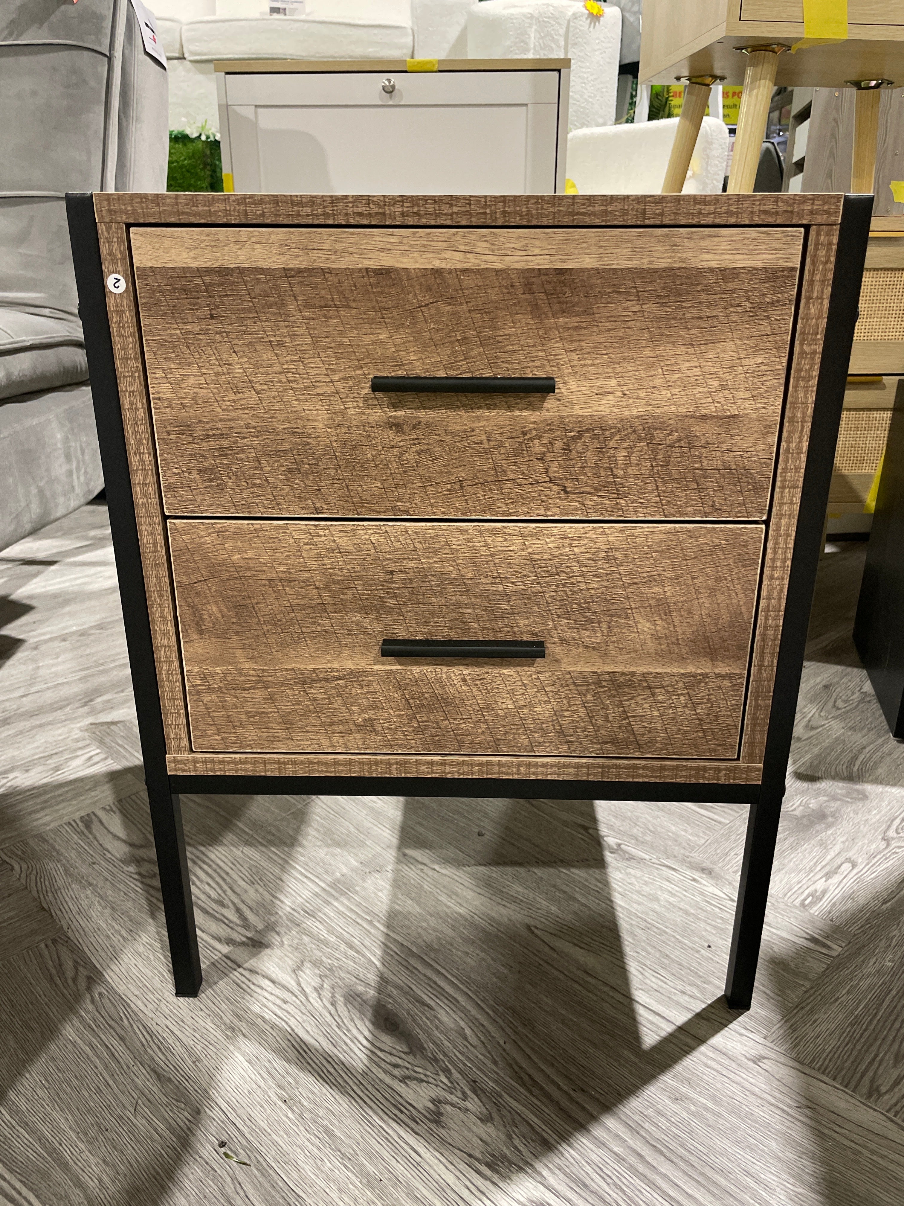 Mid Century Two Drawer Wooden Nightstand Bedside Table