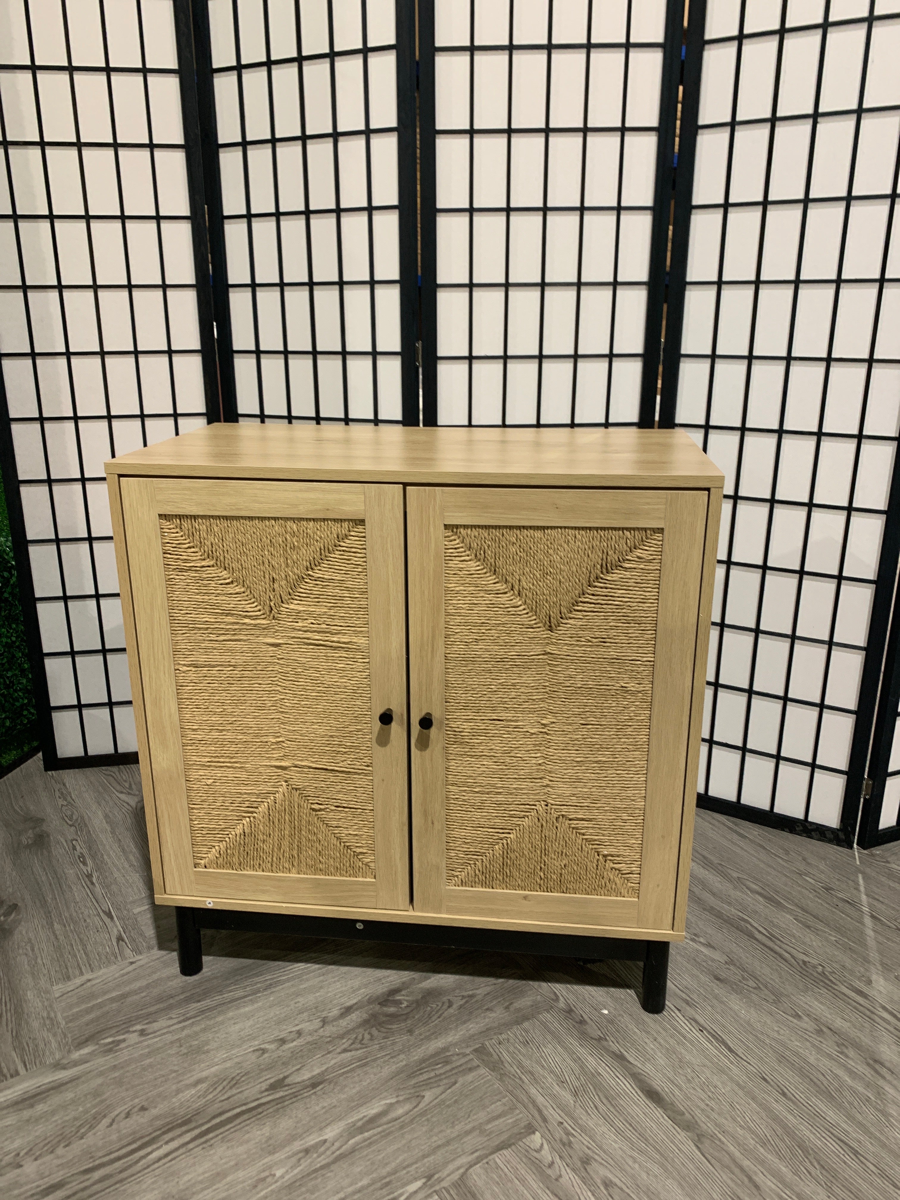 Rustic Wooden Sideboard with Woven Doors Natural Colour
