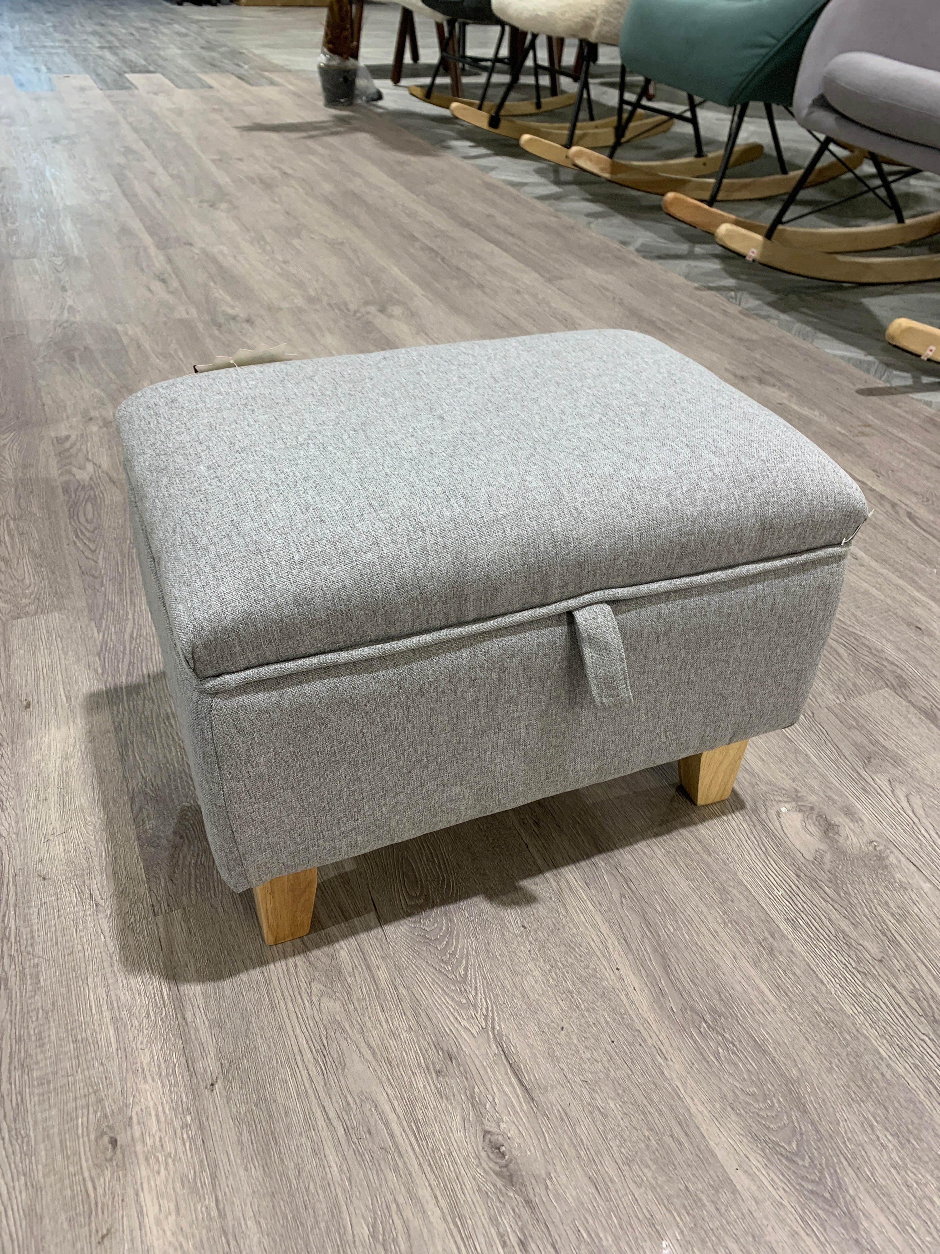 Light Grey Linen Upholstered Storage Ottoman Footstool Bench
