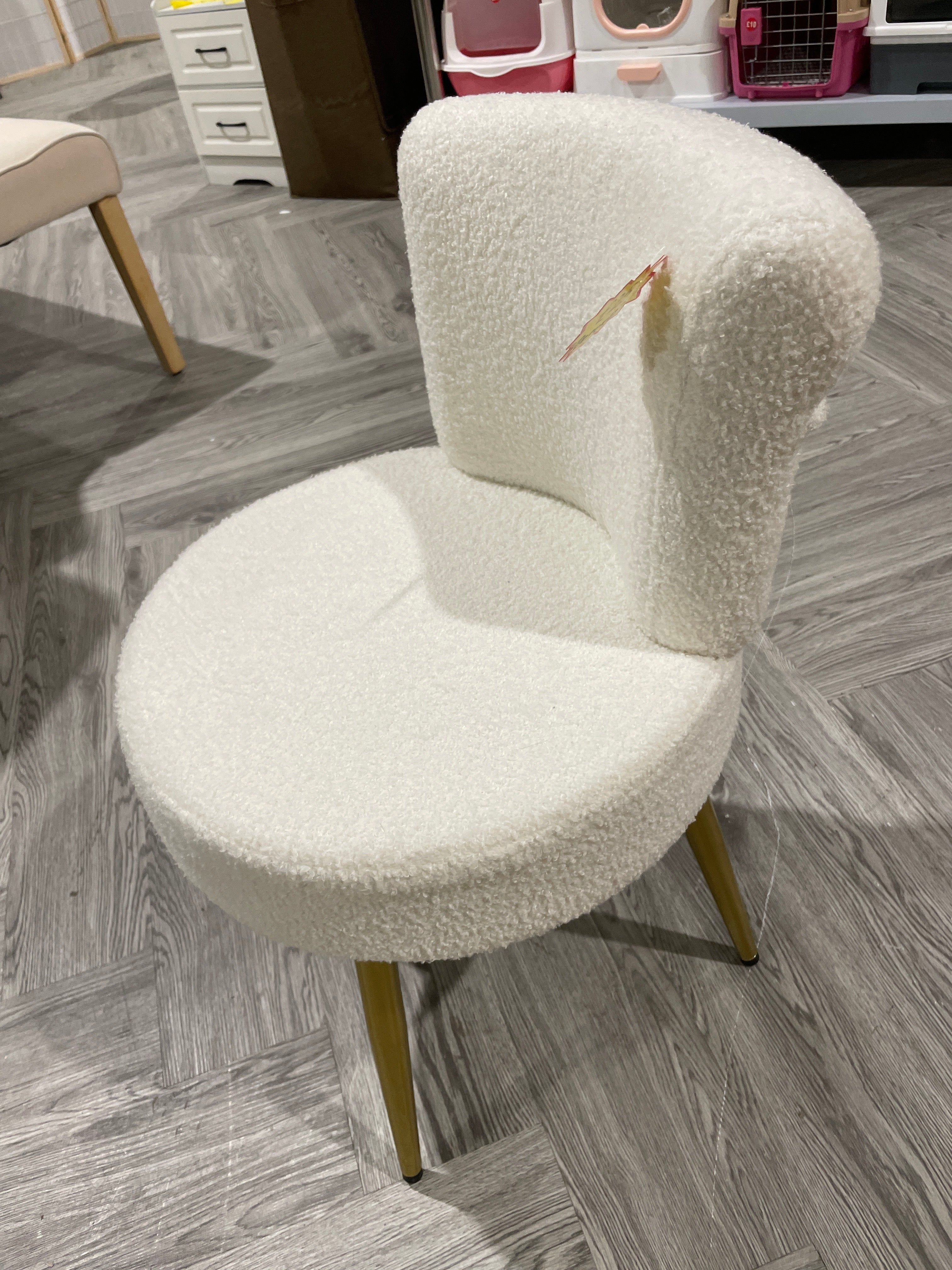 Teddy Upholstered Dressing Table Stool with Golden Metal Legs