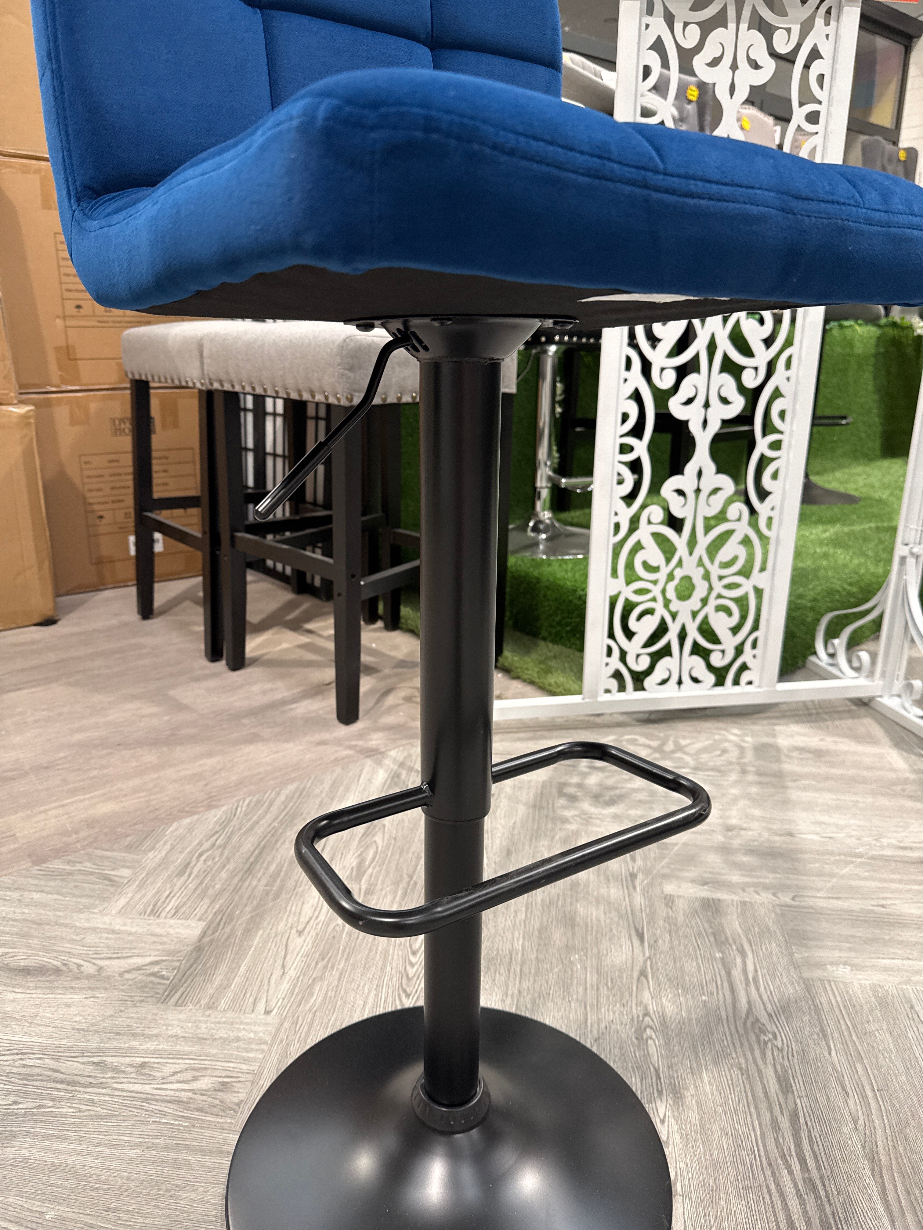 Blue Velvet Upholstery Bar Stool with Low Backrest 1PC