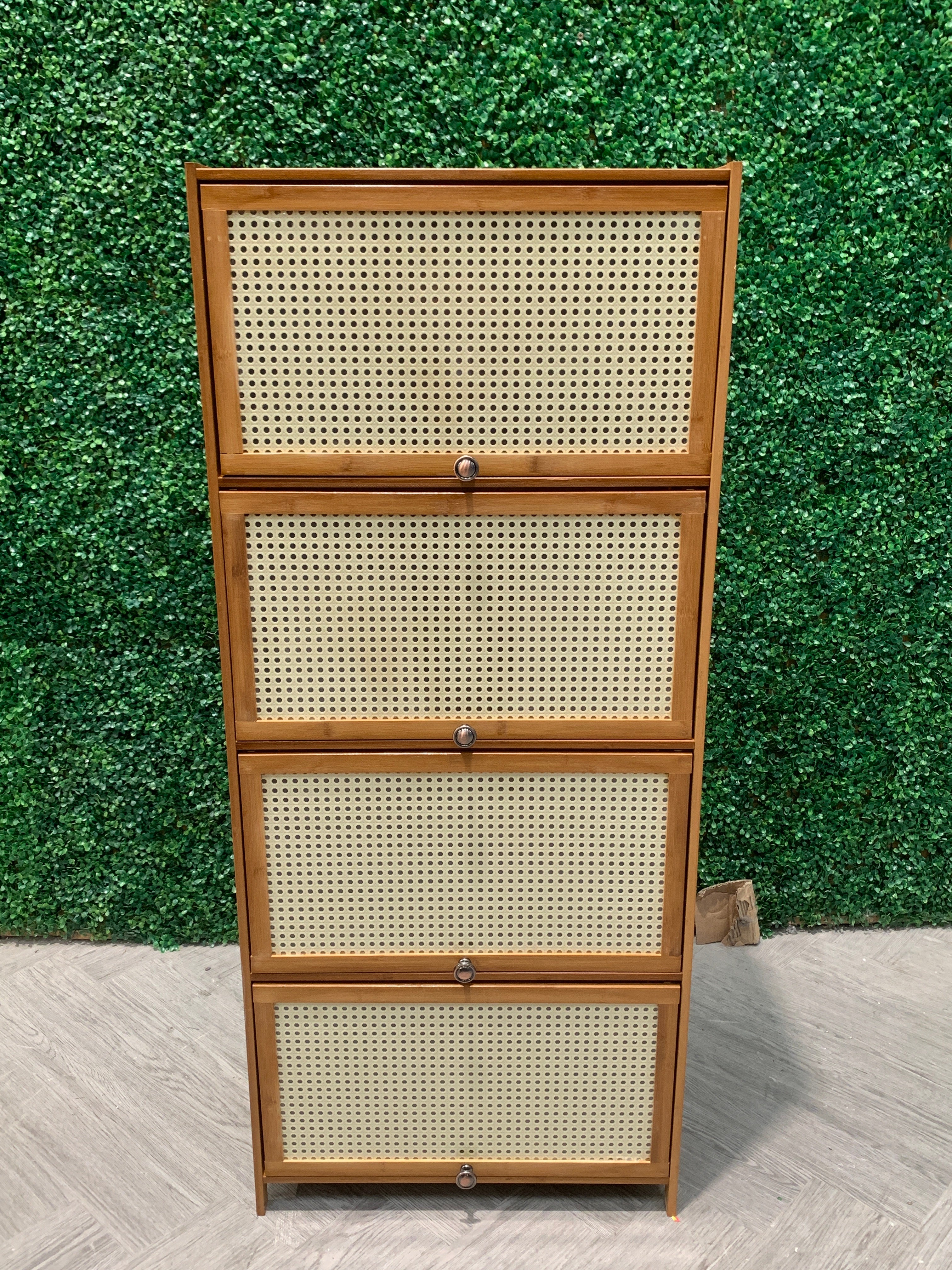 4 Tier Natural Bamboo Rustic Rattan Storage Cabinet