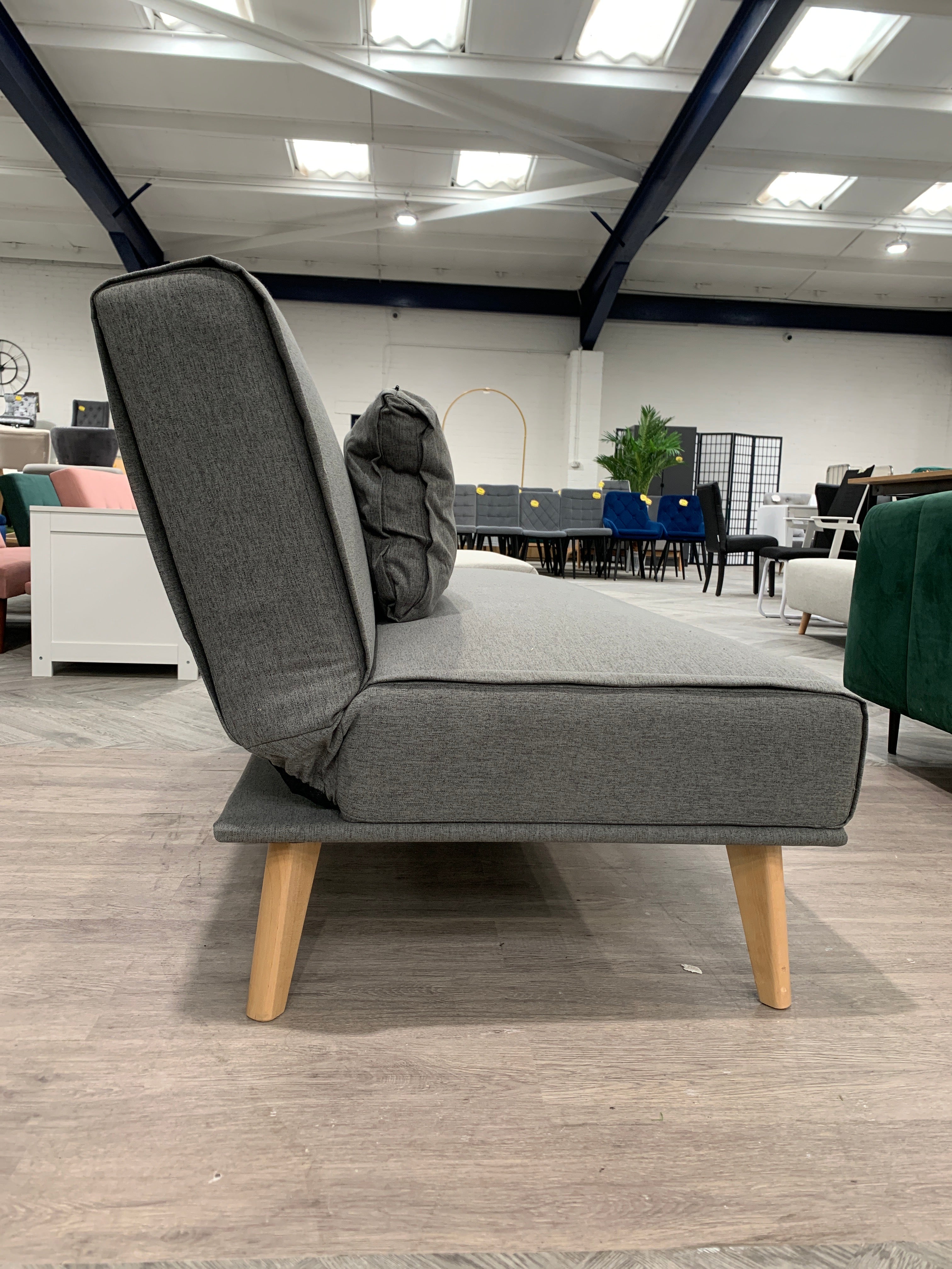 Grey 3 Seater Linen Convertible Sofa Bed