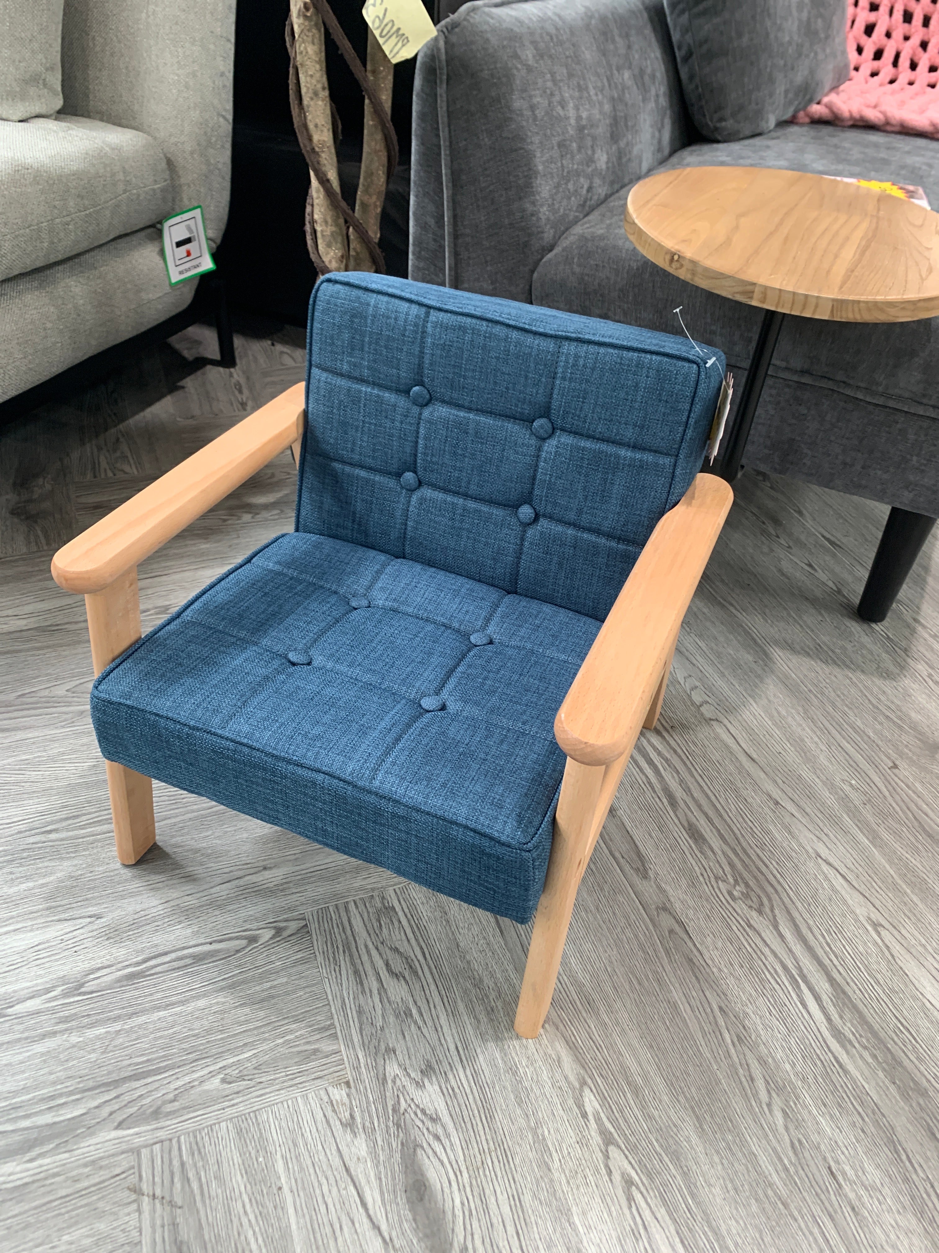 Mini Single Buttoned Tufted Armchair for Kids Blue