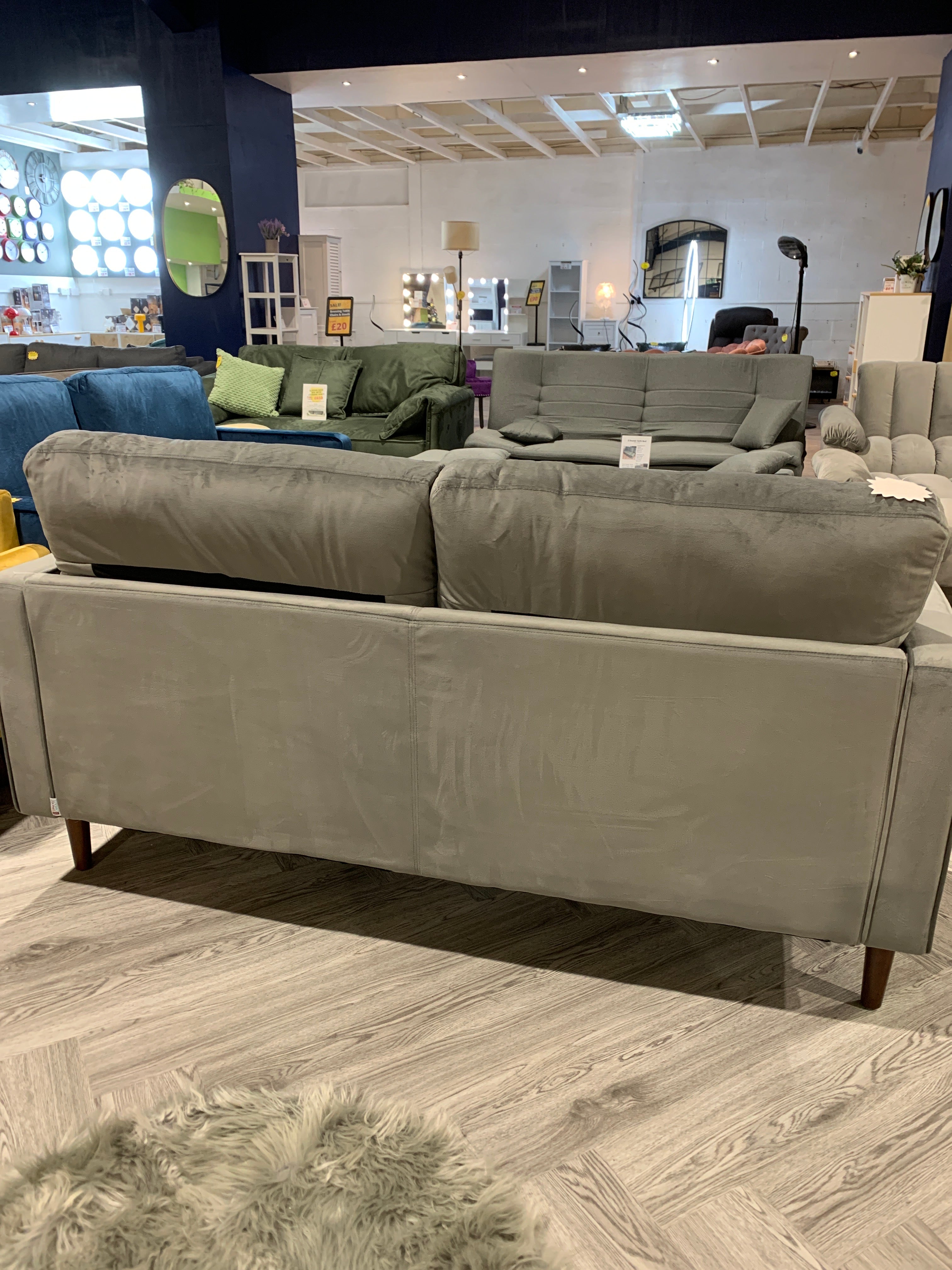 Grey 2 Seater Velvet Sofa with Bolster Pillows